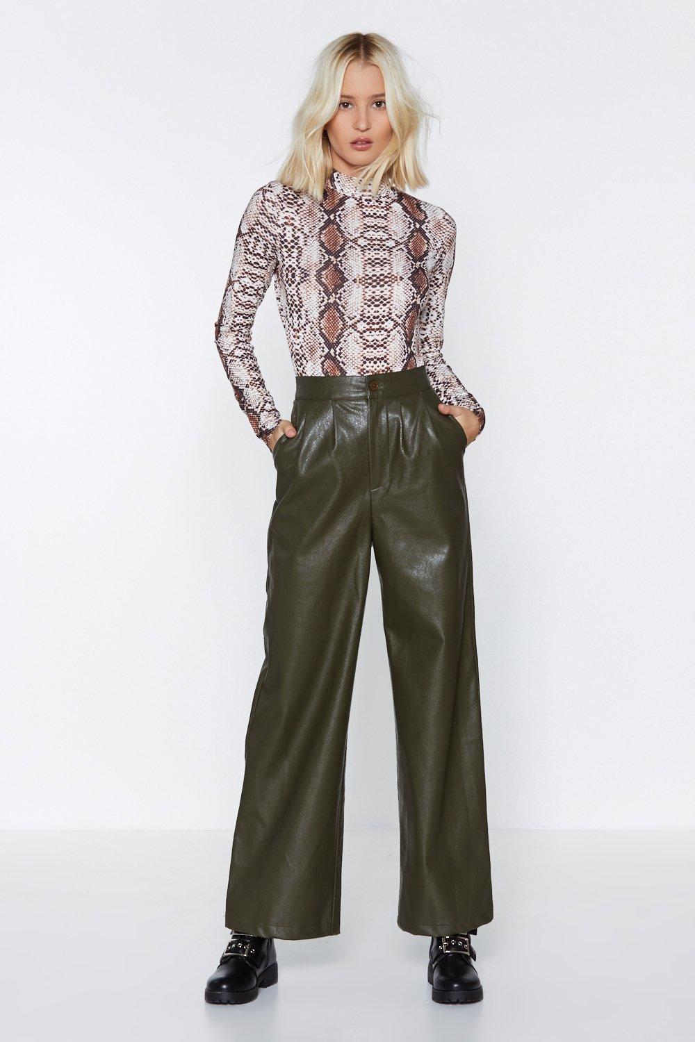 khaki leather pants