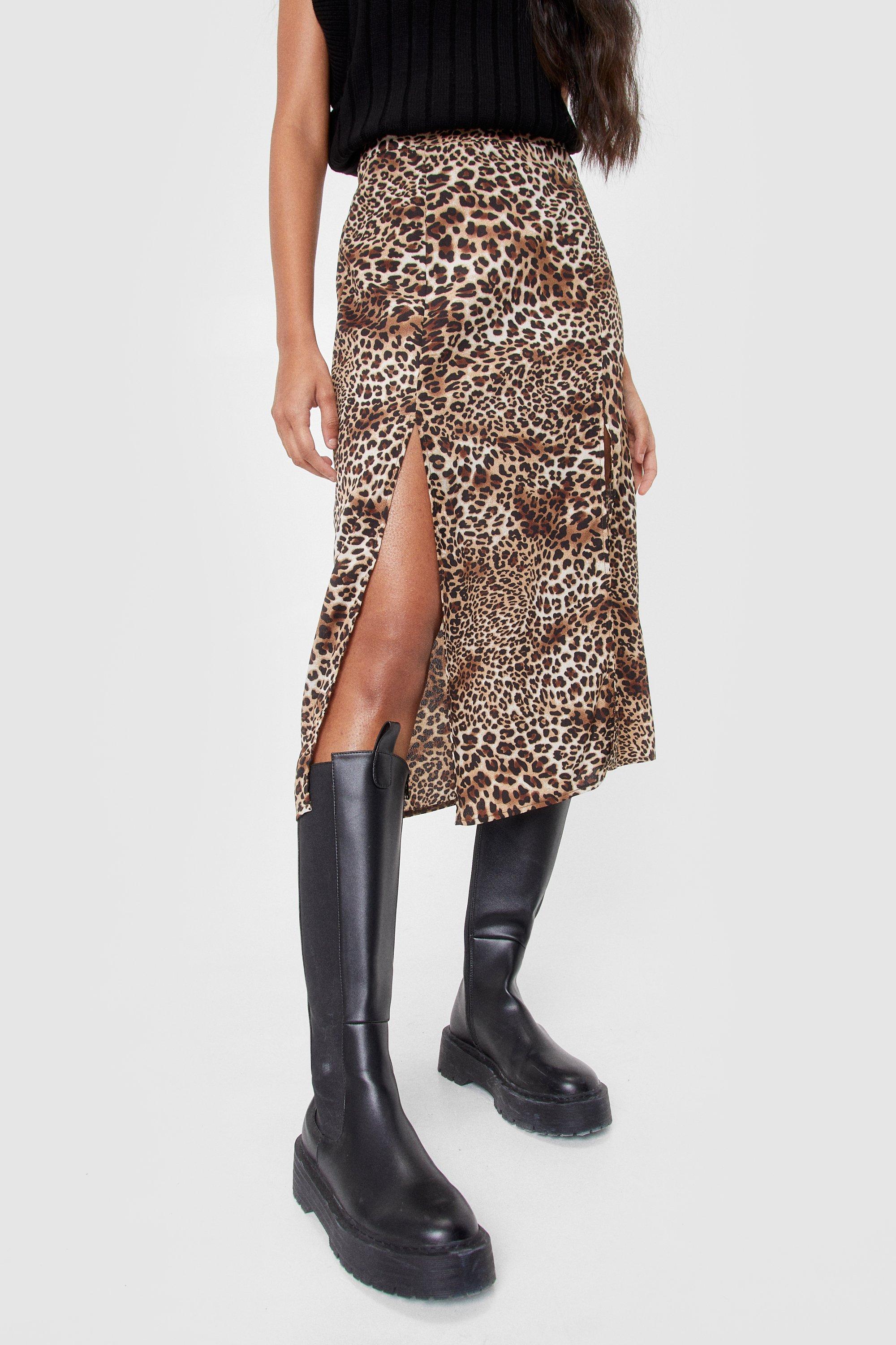 Leopard midi skirt outlet split