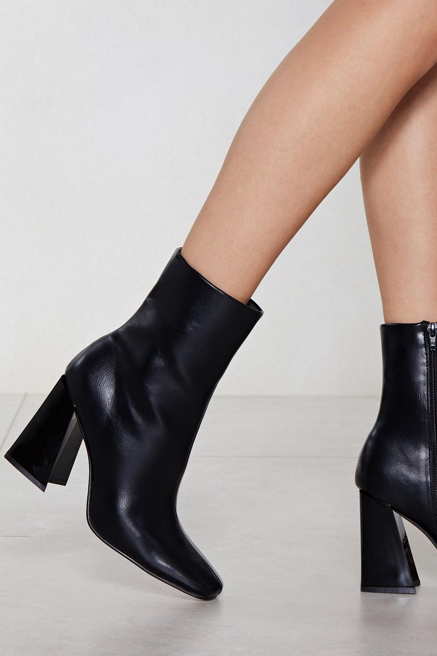 Flared Block Heel Ankle Boots