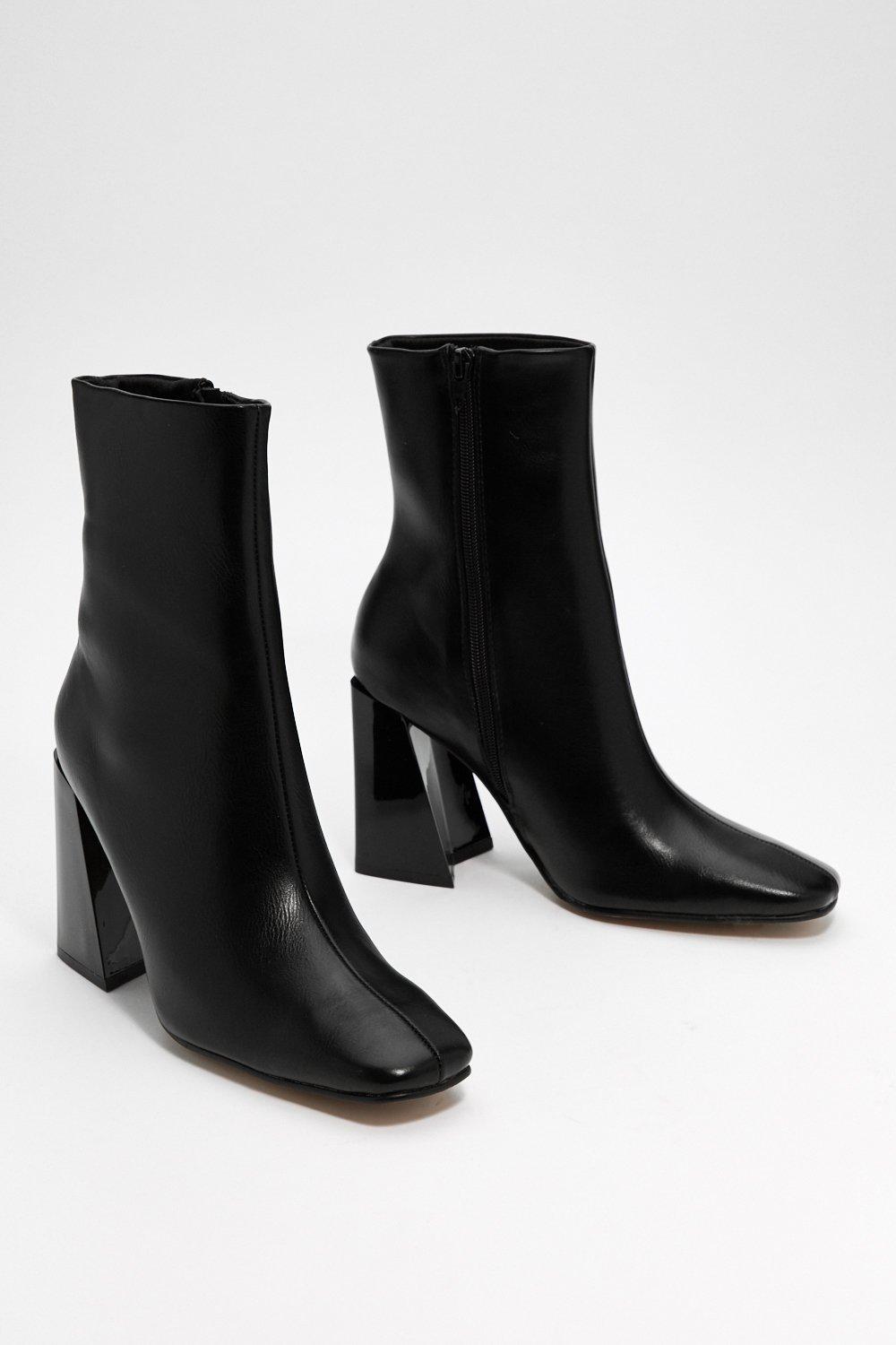 Flared Block Heel High Ankle Boots