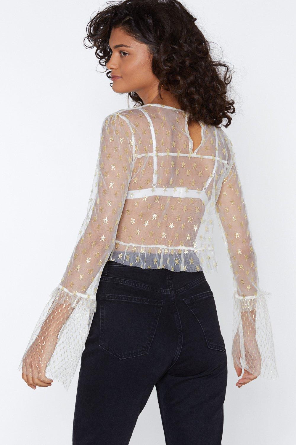 White mesh top with stars sales