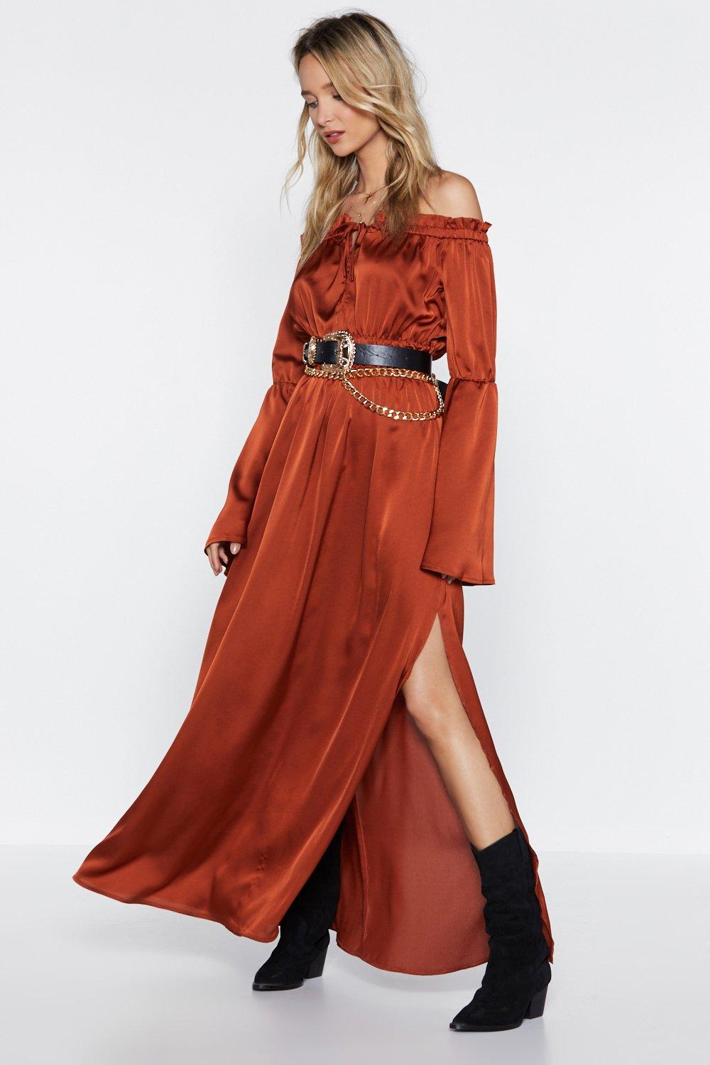 rust maxi dress with sleeves