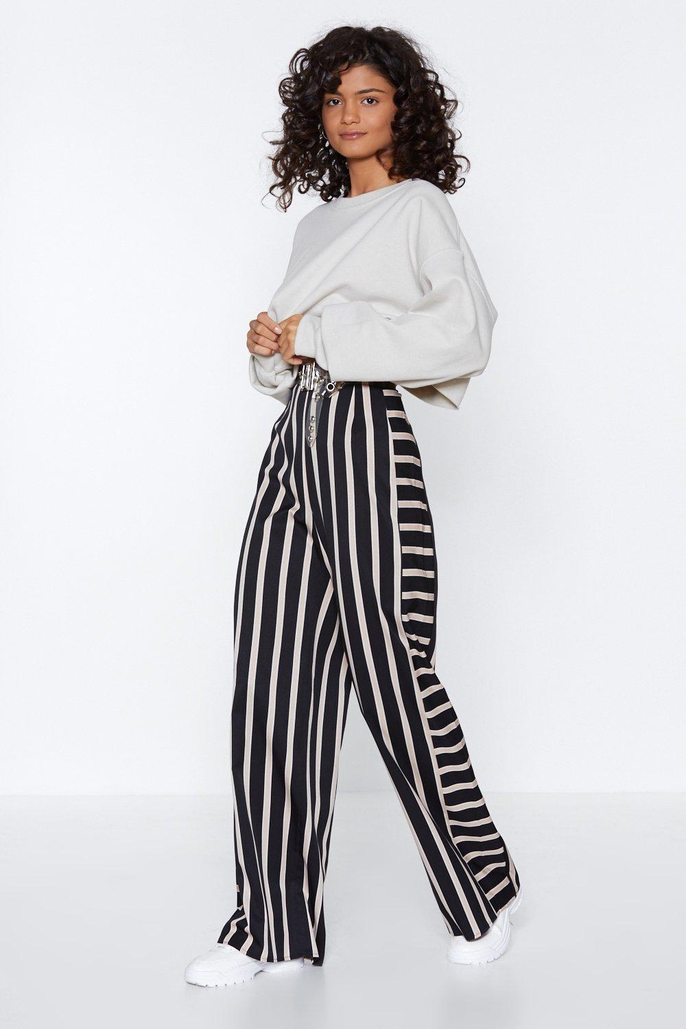 high waisted wide leg striped pants