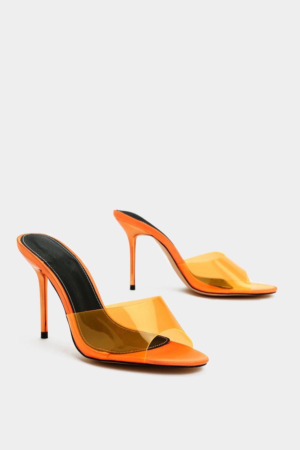 orange mules heels