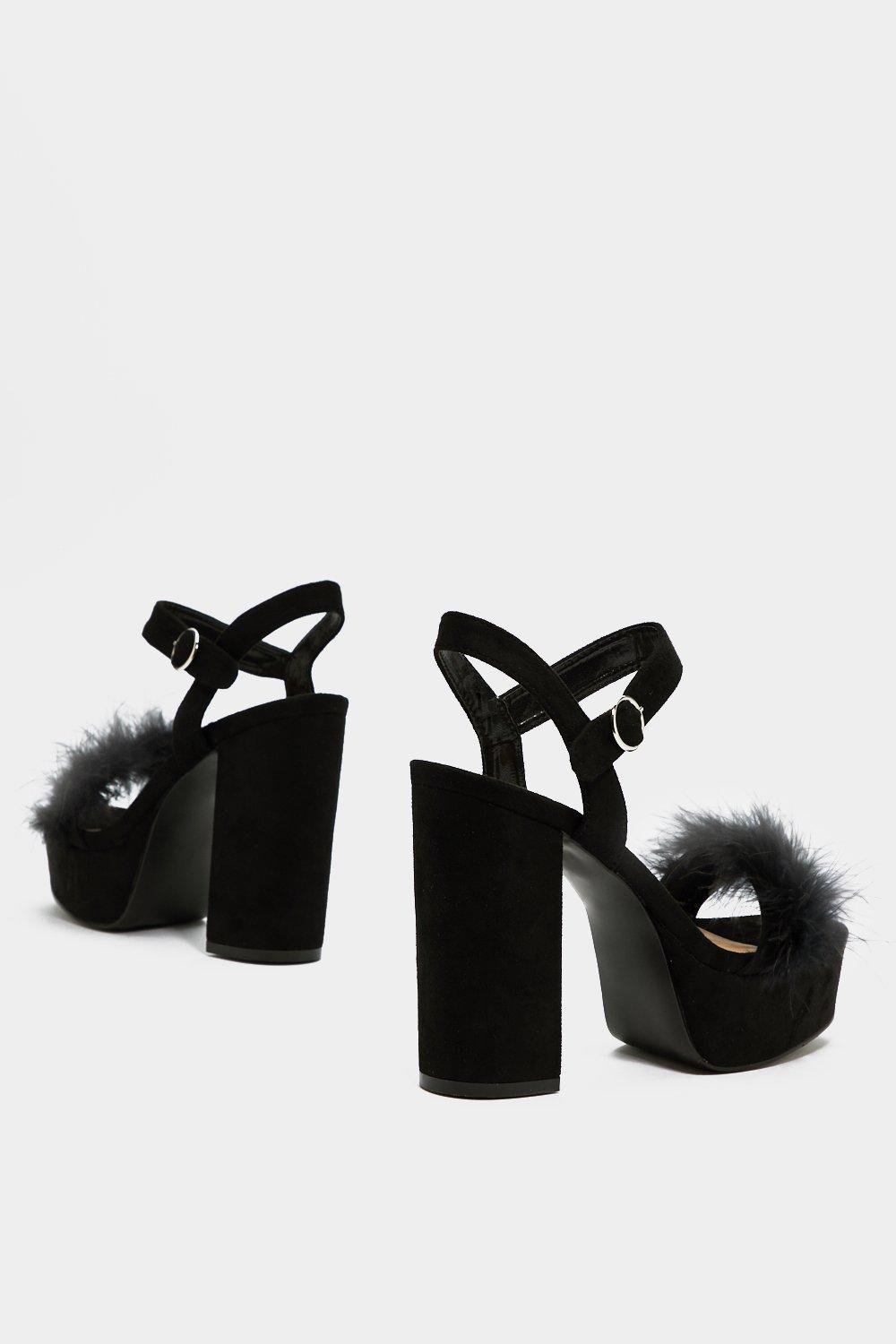 Black fluffy hotsell block heels