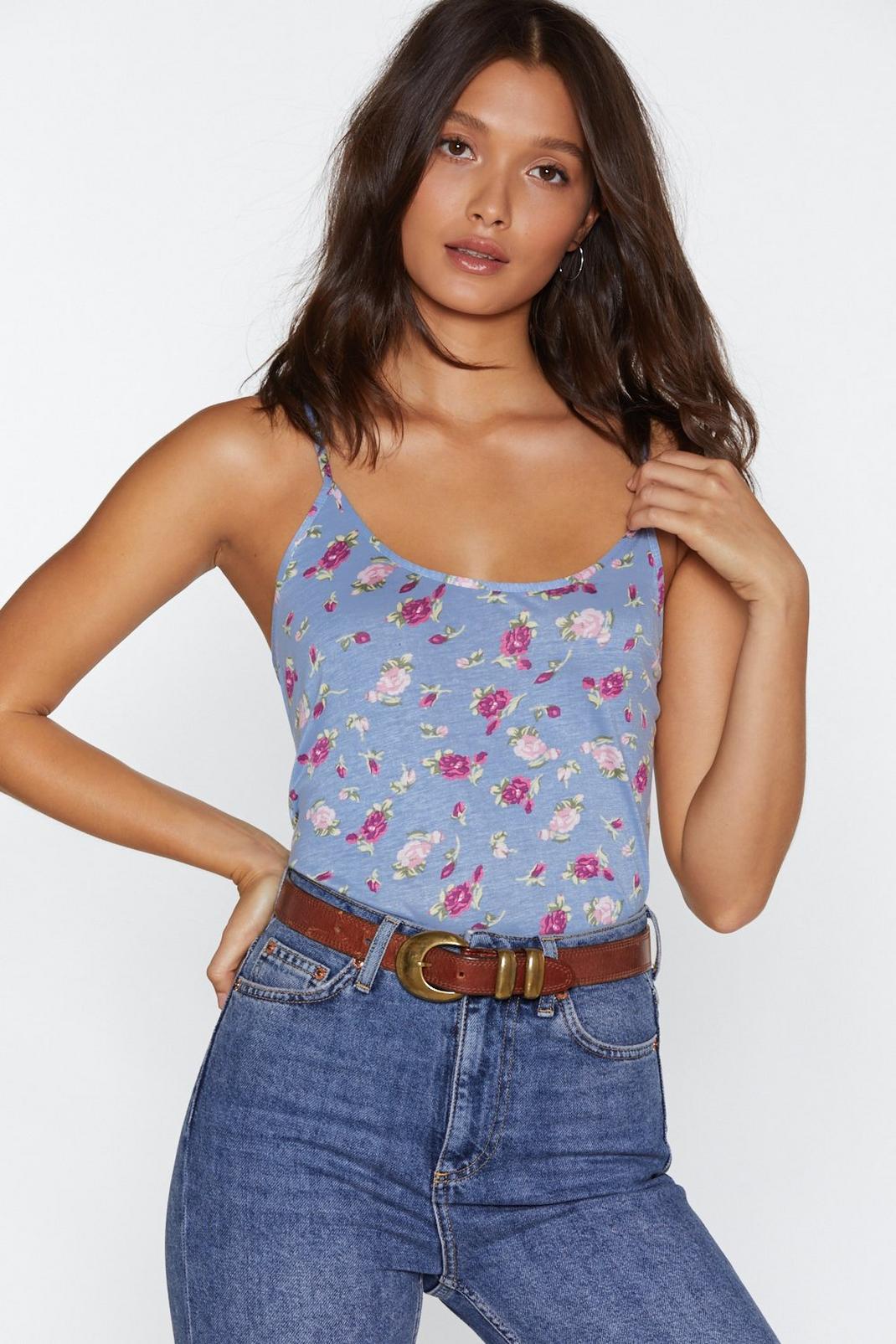 Don't Even Grow There Floral Cami Top, Blue image number 1