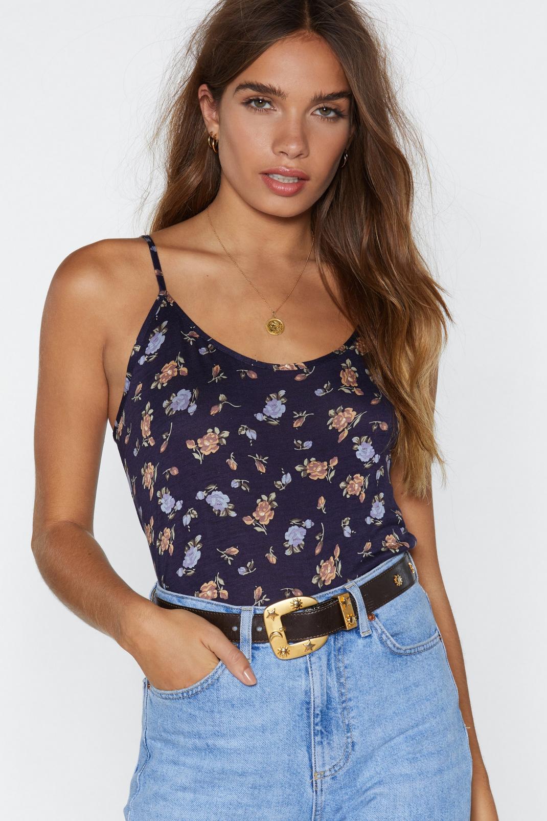Don't Even Grow There Floral Cami Top, Navy image number 1