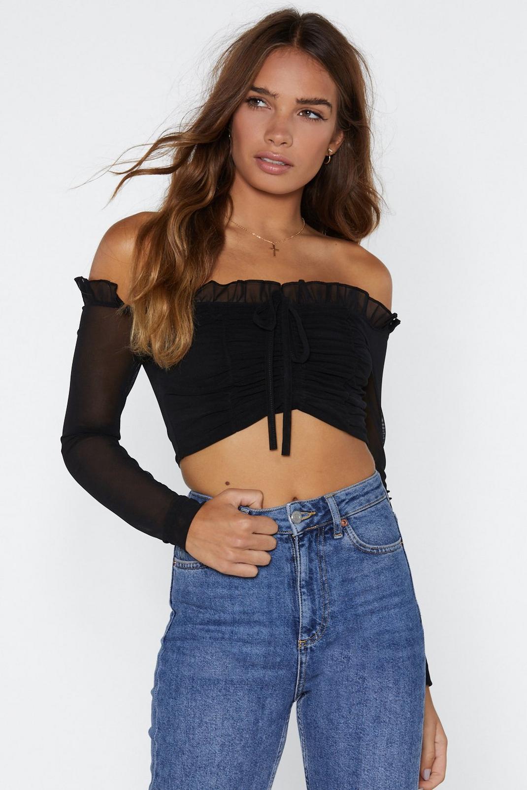 Black Waiting For Your Love Mesh Crop Top image number 1