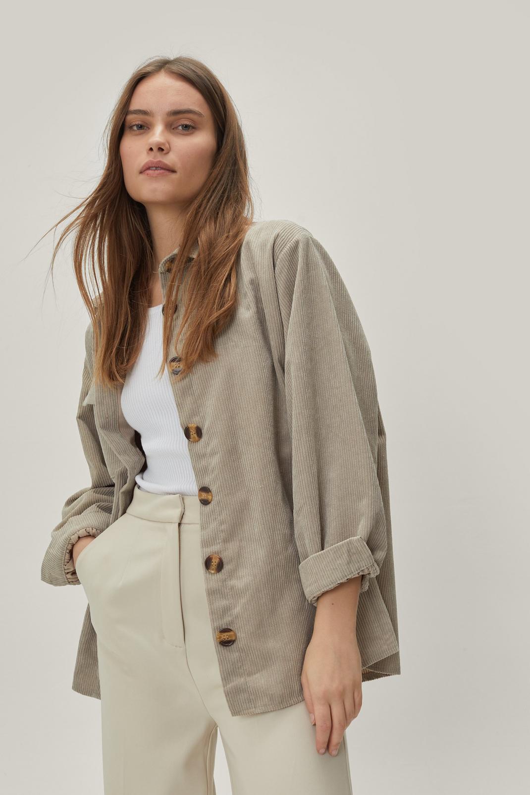 Stone Button Down Oversized Corduroy Shirt image number 1