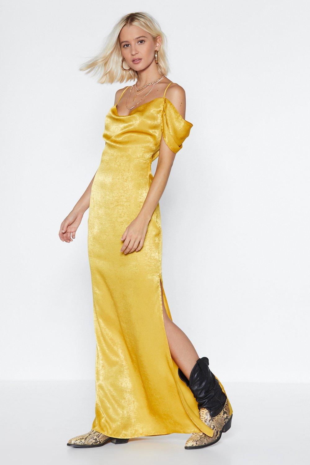 mustard satin dress