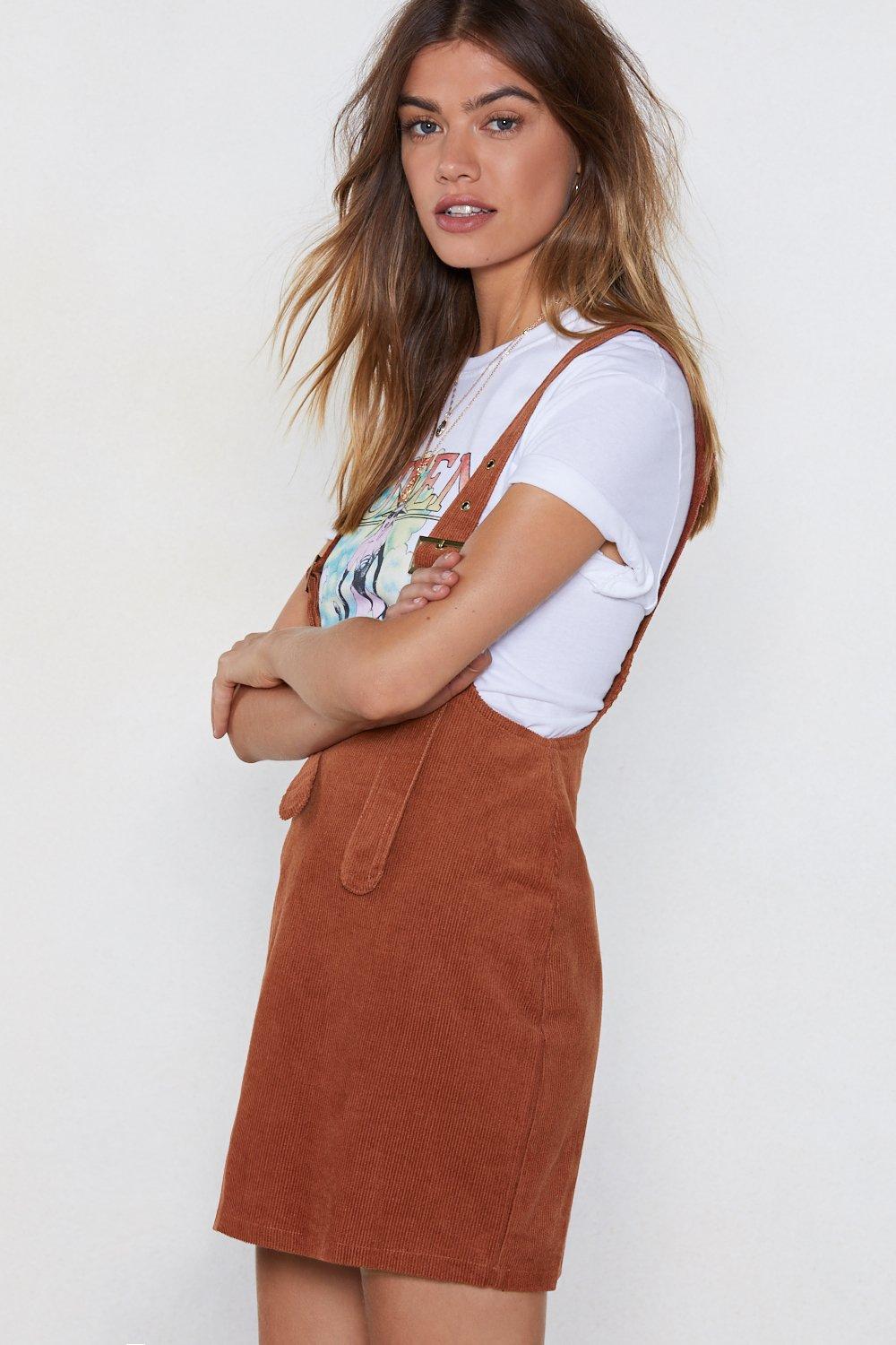 Pin Me Down Cord Pinafore Dress Nasty Gal