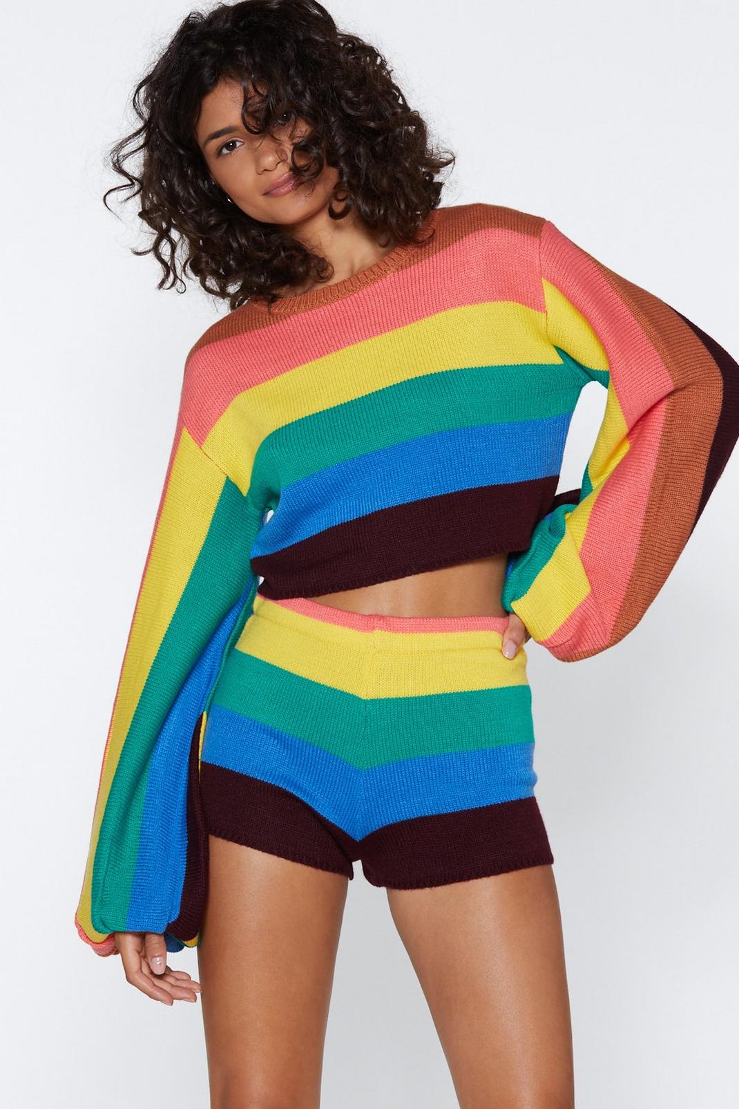 On the Bright Lines Multicolored Sweater and Shorts Set image number 1