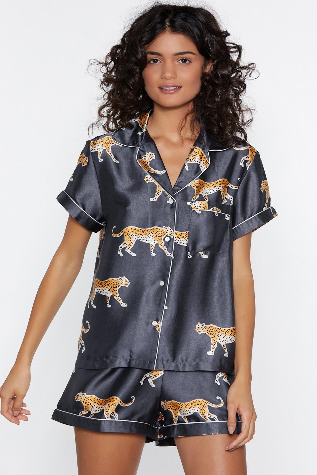Charcoal Cheetah Girls Satin Shirt and Shorts Pajama Set image number 1