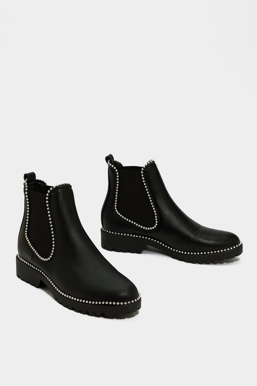 Black Studded Faux Leather Flat Chelsea Boots image number 1