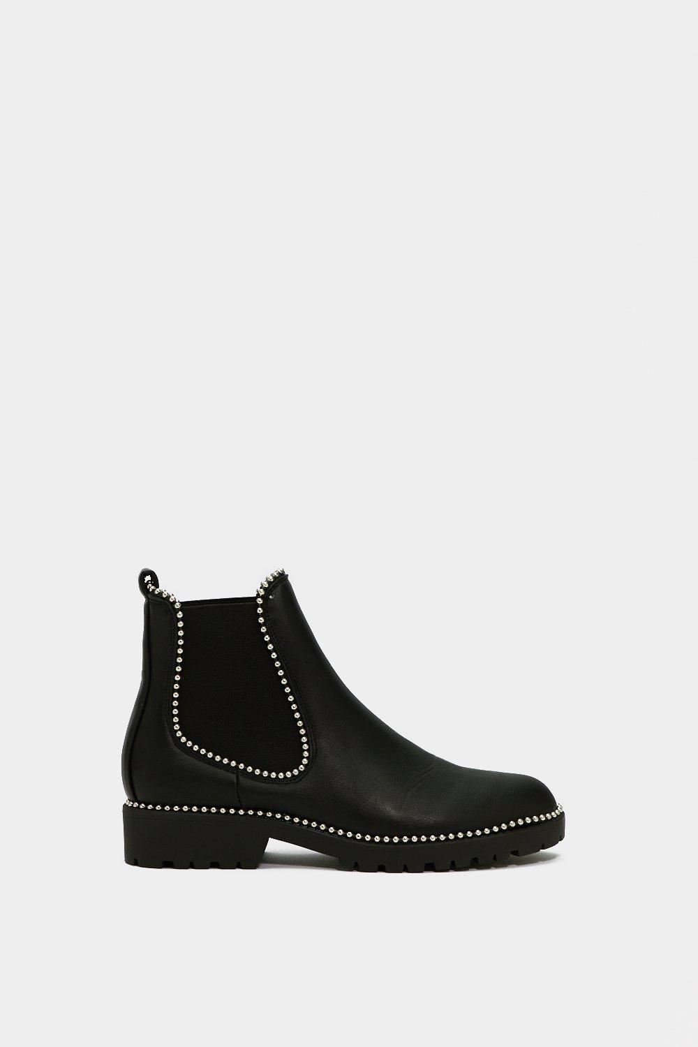 Studded Faux Leather Flat Chelsea Boots