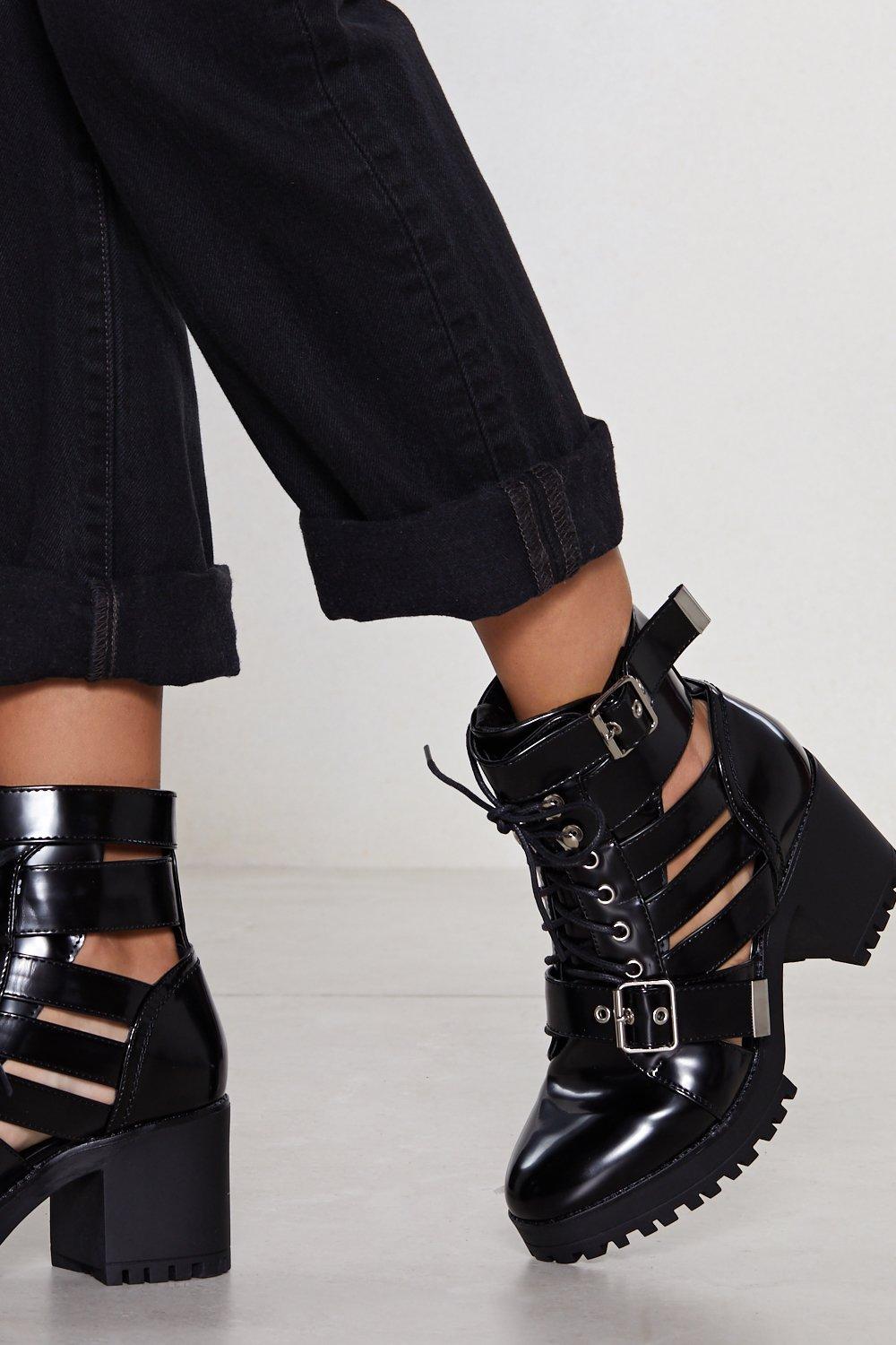 black cut out boots