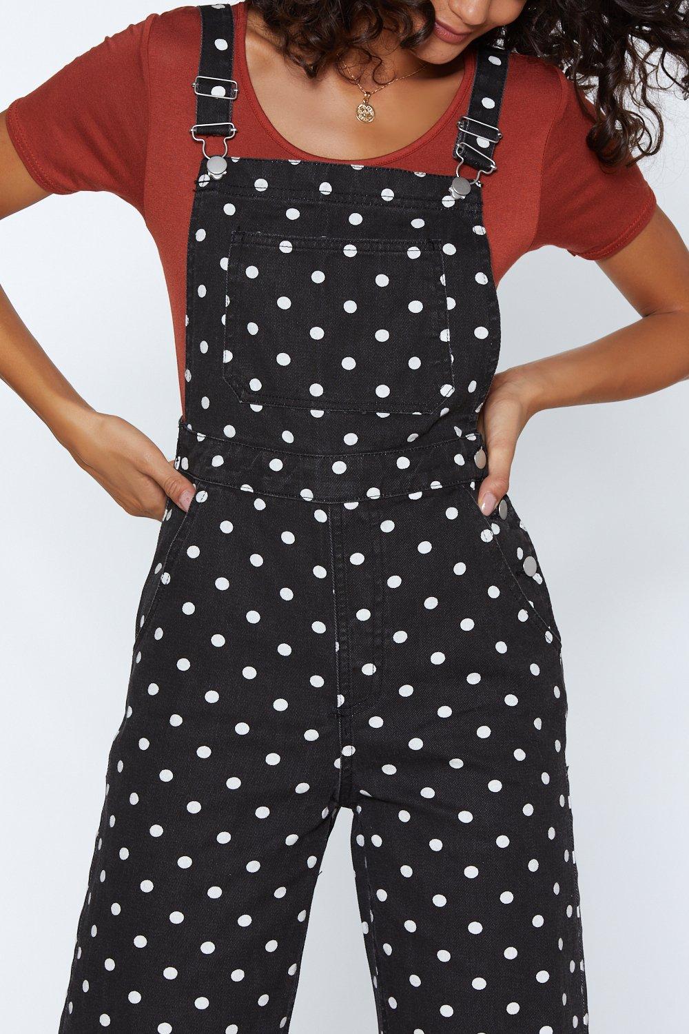 Along the Dotted Line Polka Dot Overalls Nasty Gal