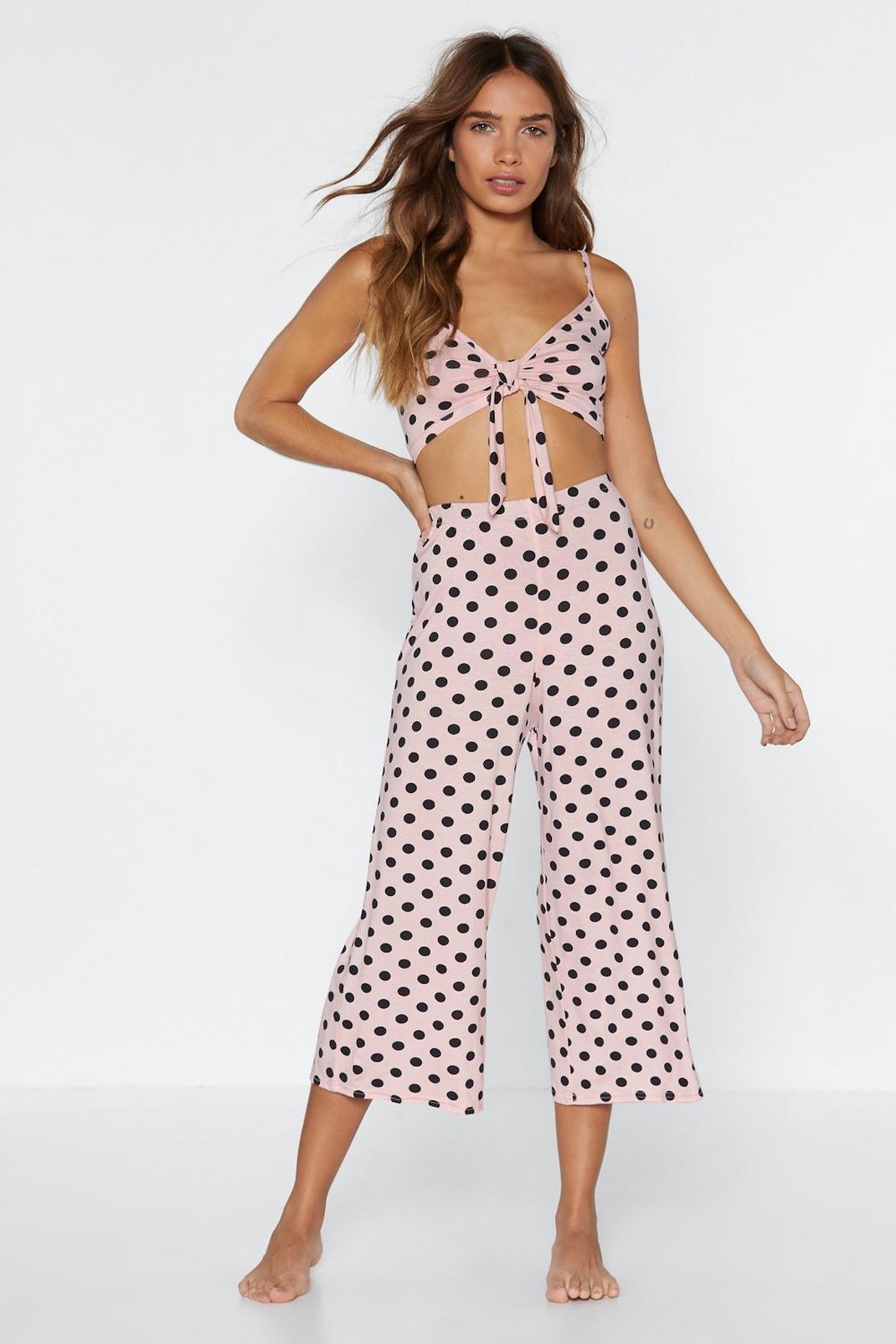 Early to Bed Polka Dot Crop Top and Pants Pajama Set image number 1