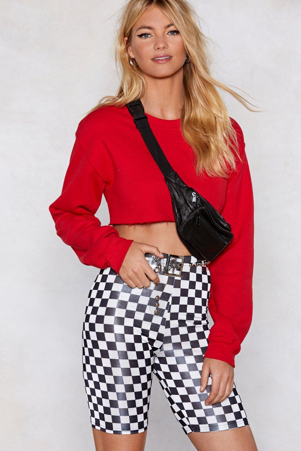 black and white checkered biker shorts