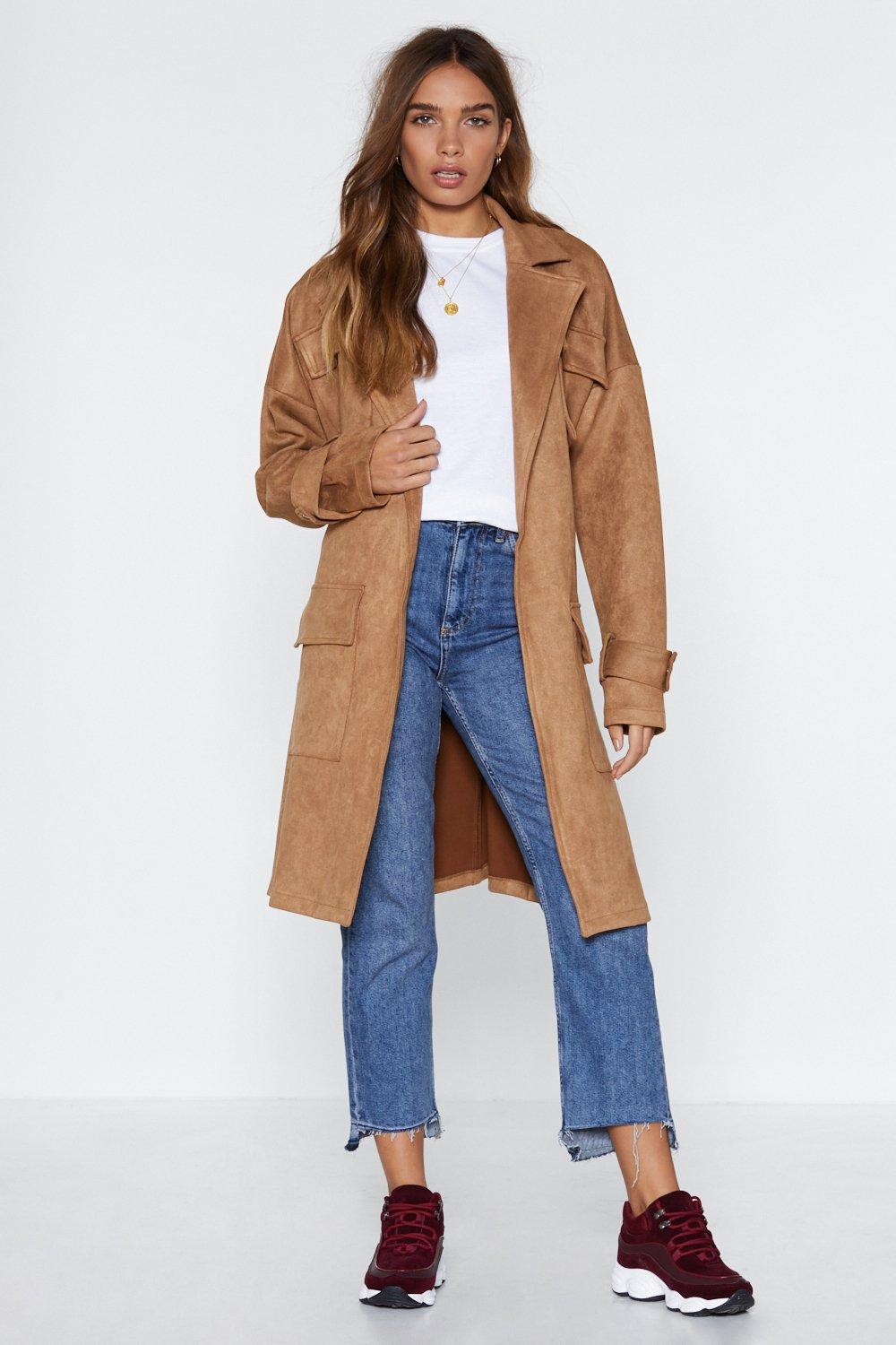 faux suede trench coat