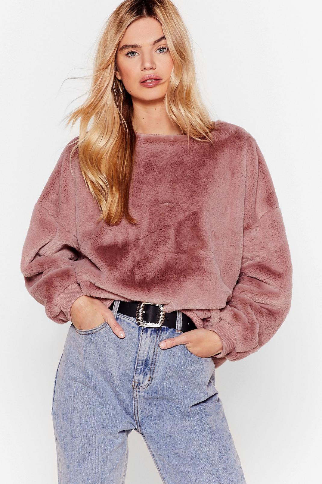 I'm Here Faux Fur You Relaxed Sweatshirt image number 1
