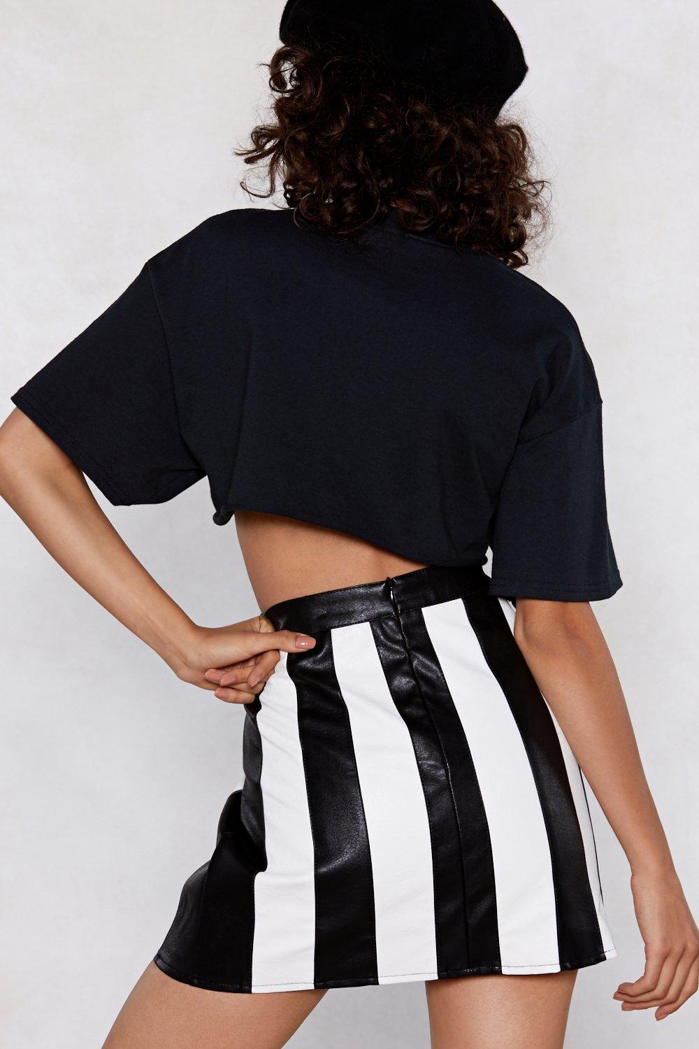 Black and white 2025 striped skirt leather