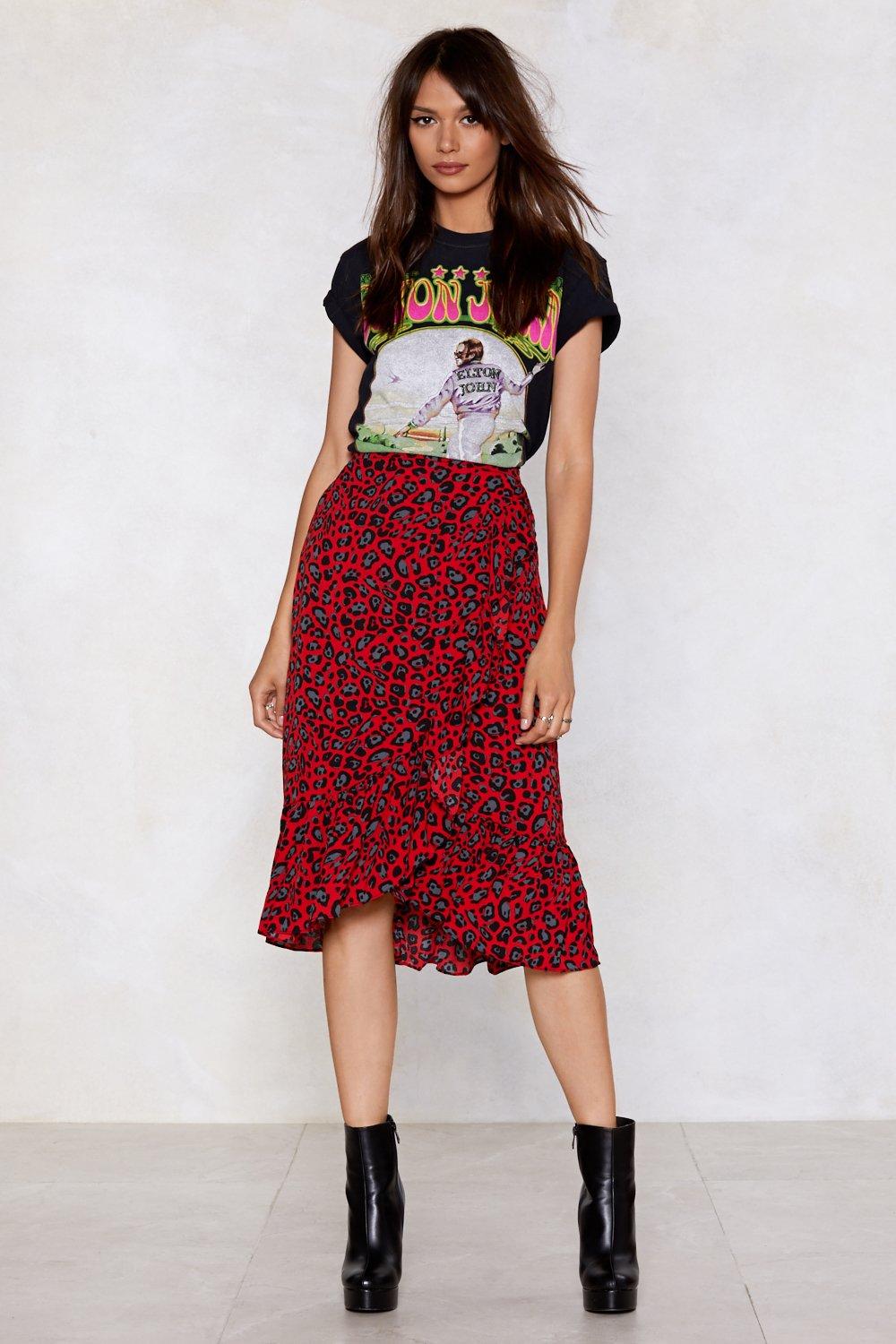 red leopard midi skirt