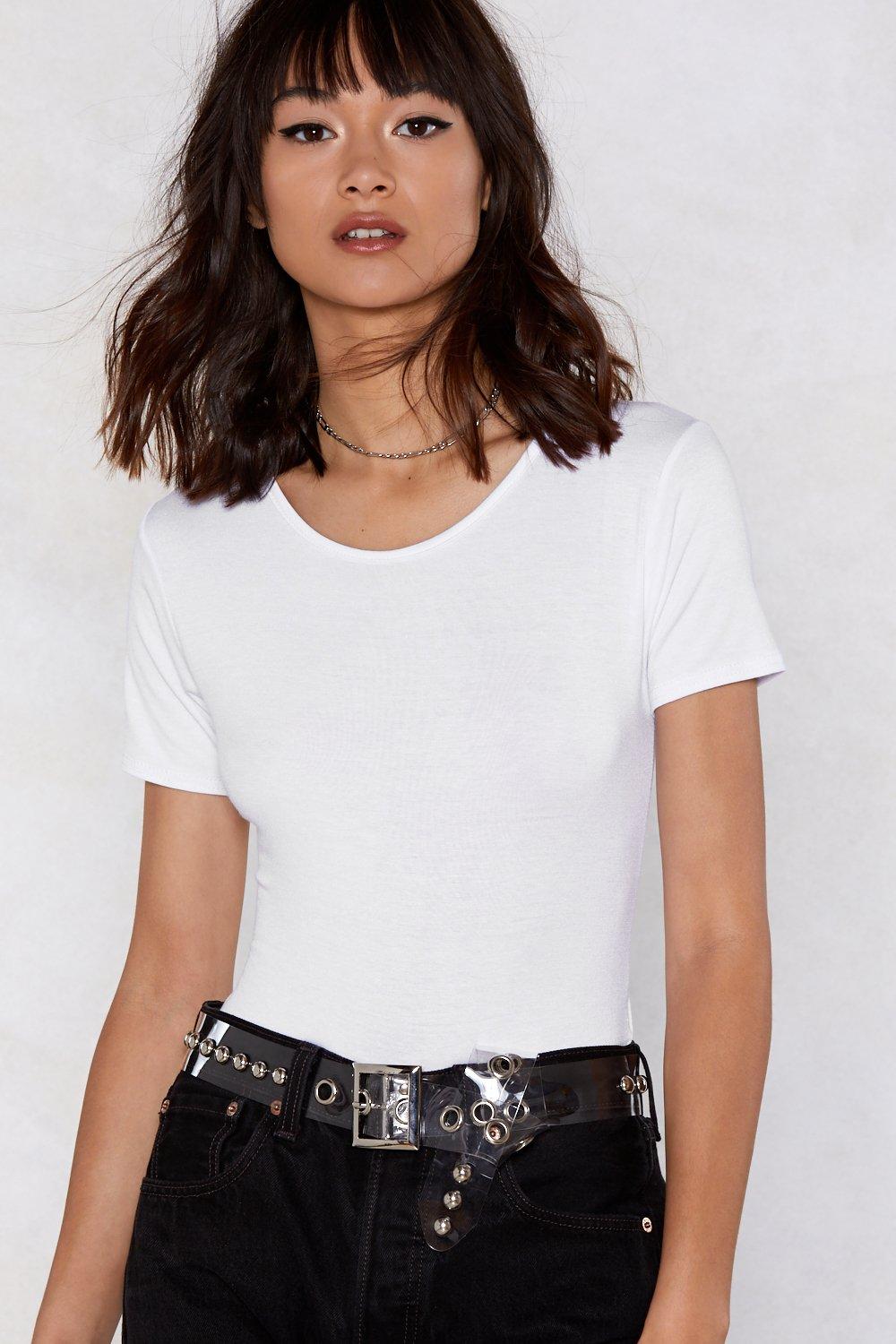 white tee bodysuit