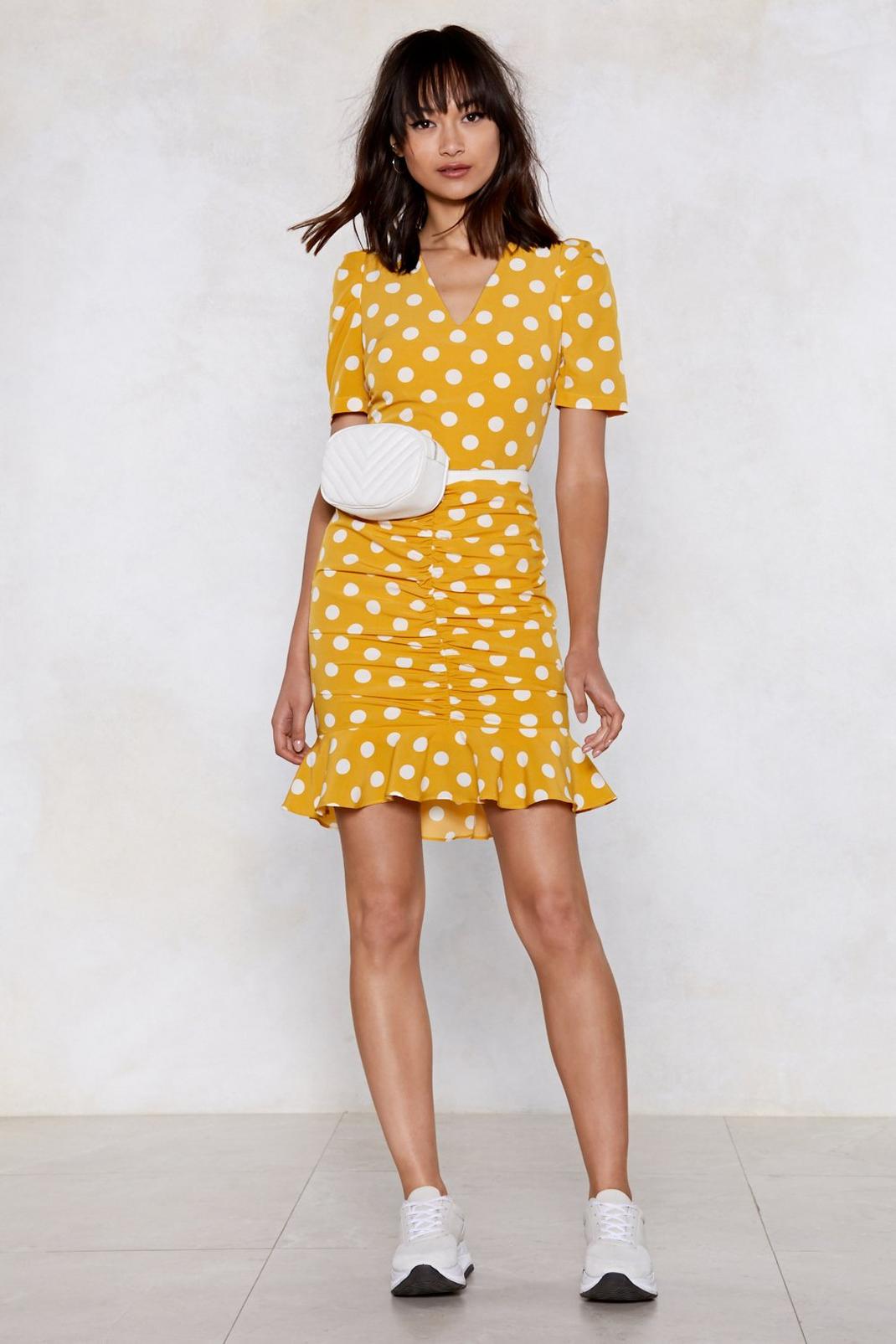 Ruche to the Finish Line Polka Dot Dress image number 1
