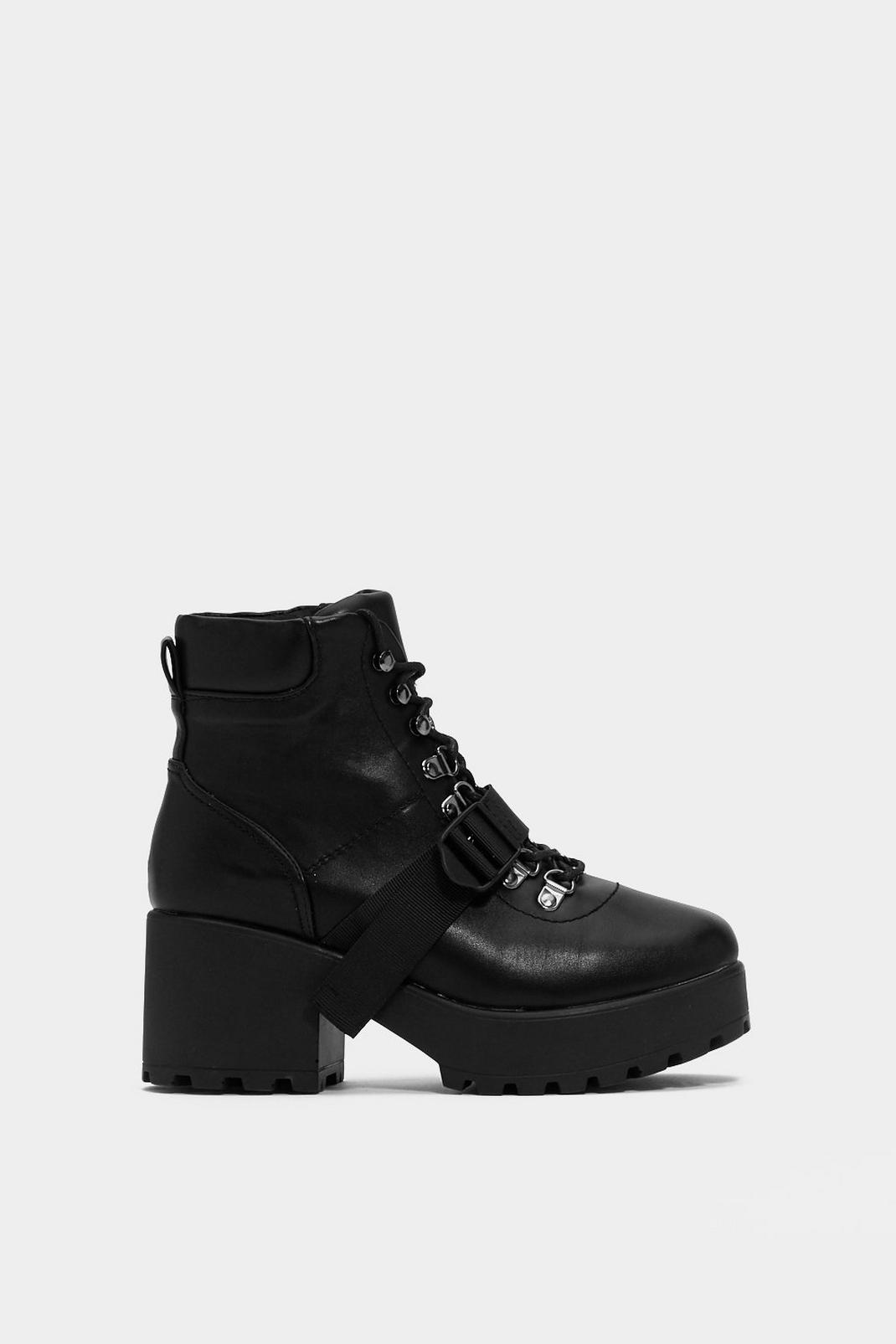 Faux Leather Strappy Block Heel Boots image number 1