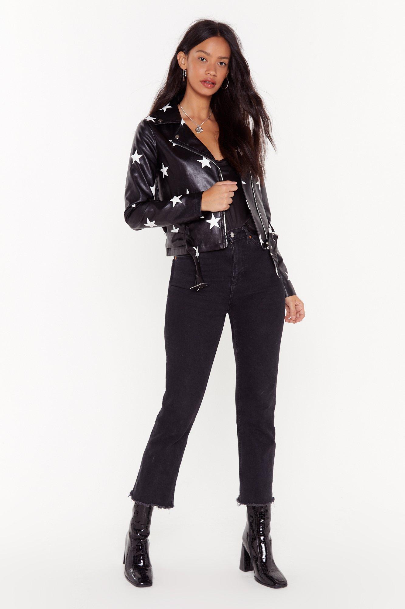 Faux leather jacket with stars hotsell