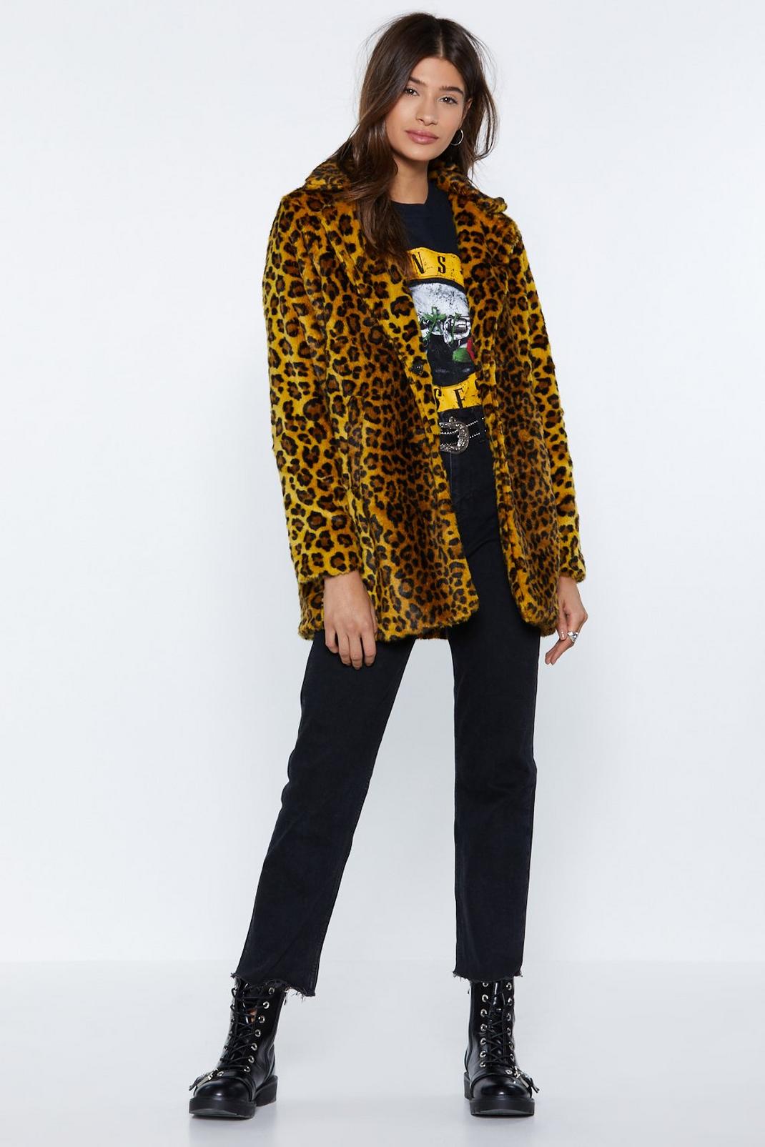 Yellow Leopard Faux Fur Coat image number 1