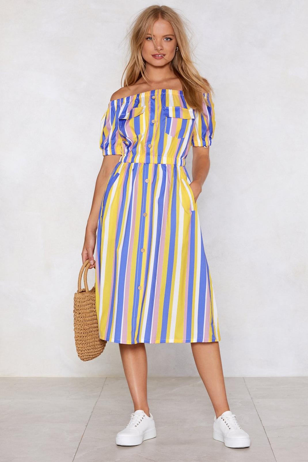 Do the Stripe Thing Off-the-Shoulder Dress image number 1