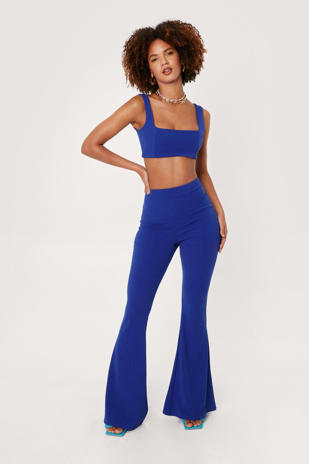 Cobalt Crop Top and Flare Trousers Co Ord Set image number 1