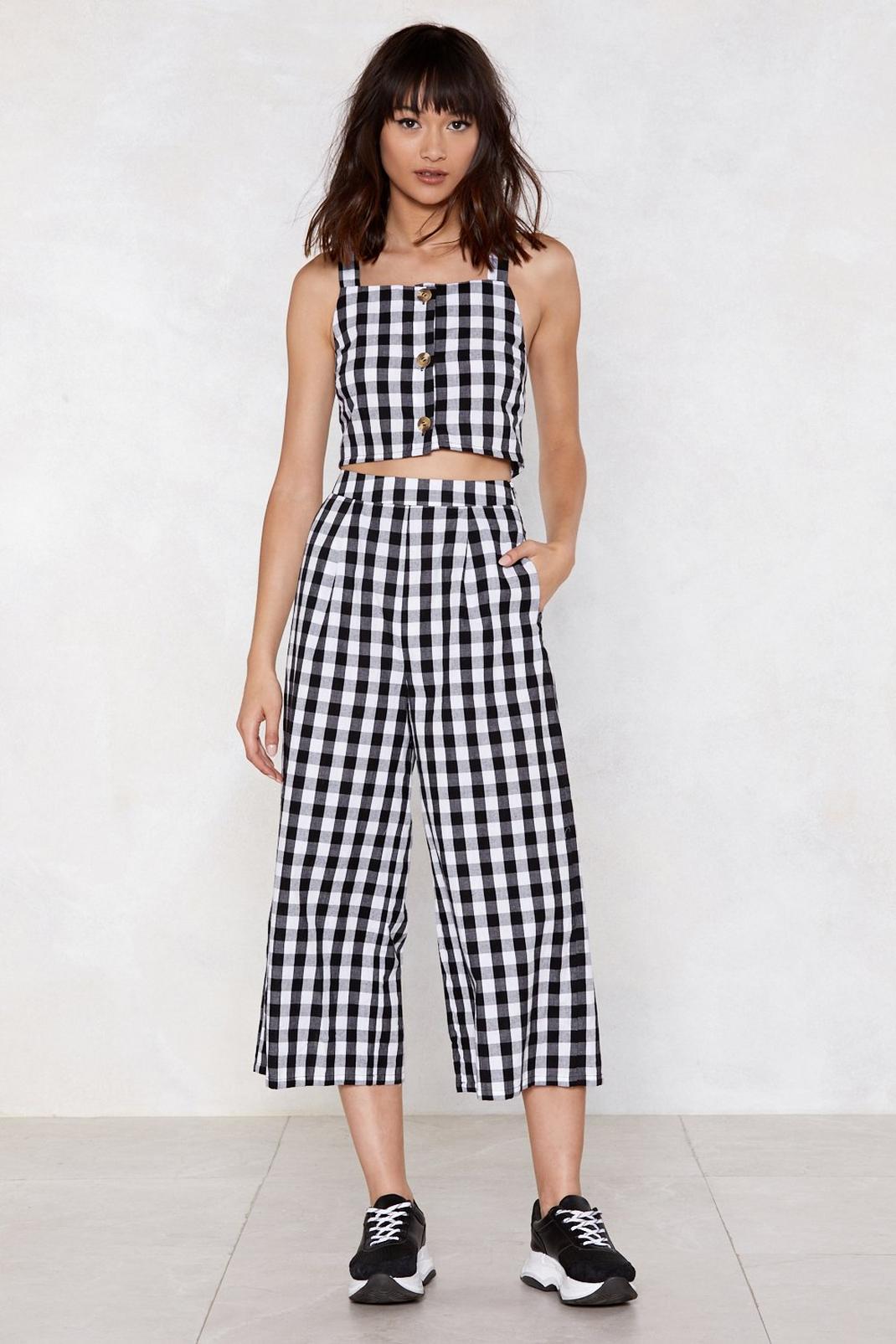 Pair of Squares Crop Top and Gingham Pants Set image number 1