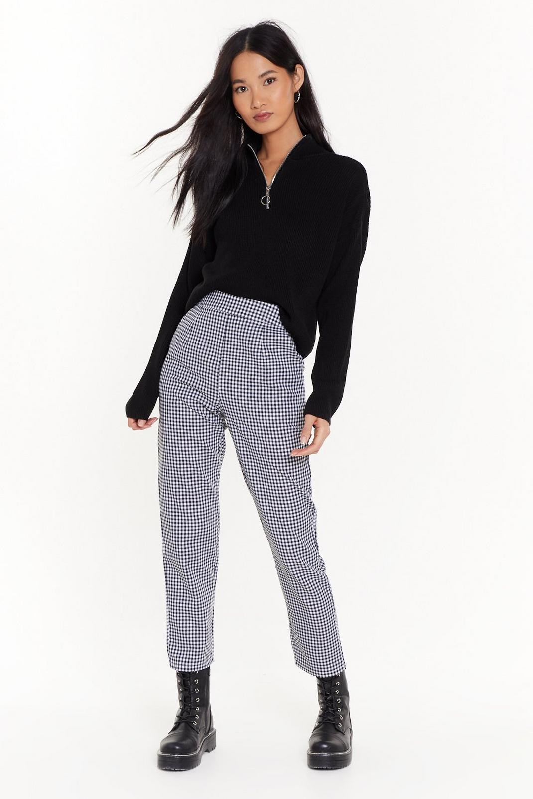 Gingham High-Waisted Pants with Tailored Silhouette image number 1
