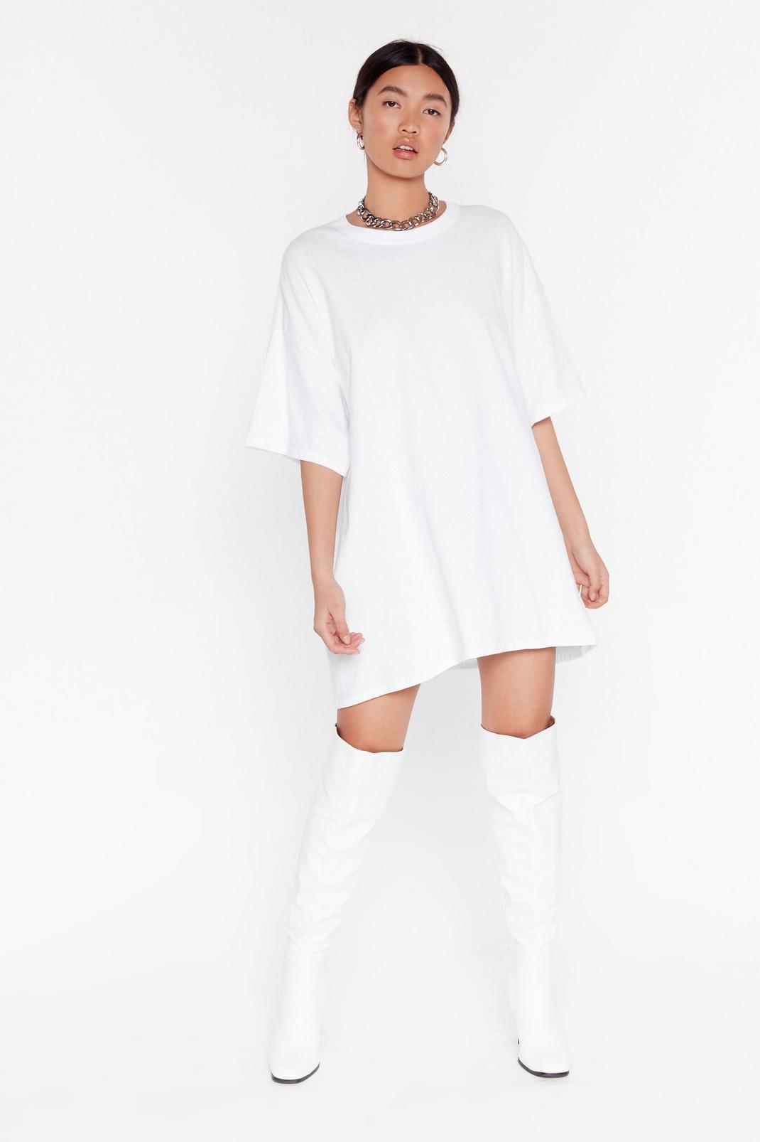 White Oversized Mini T-Shirt Dress image number 1