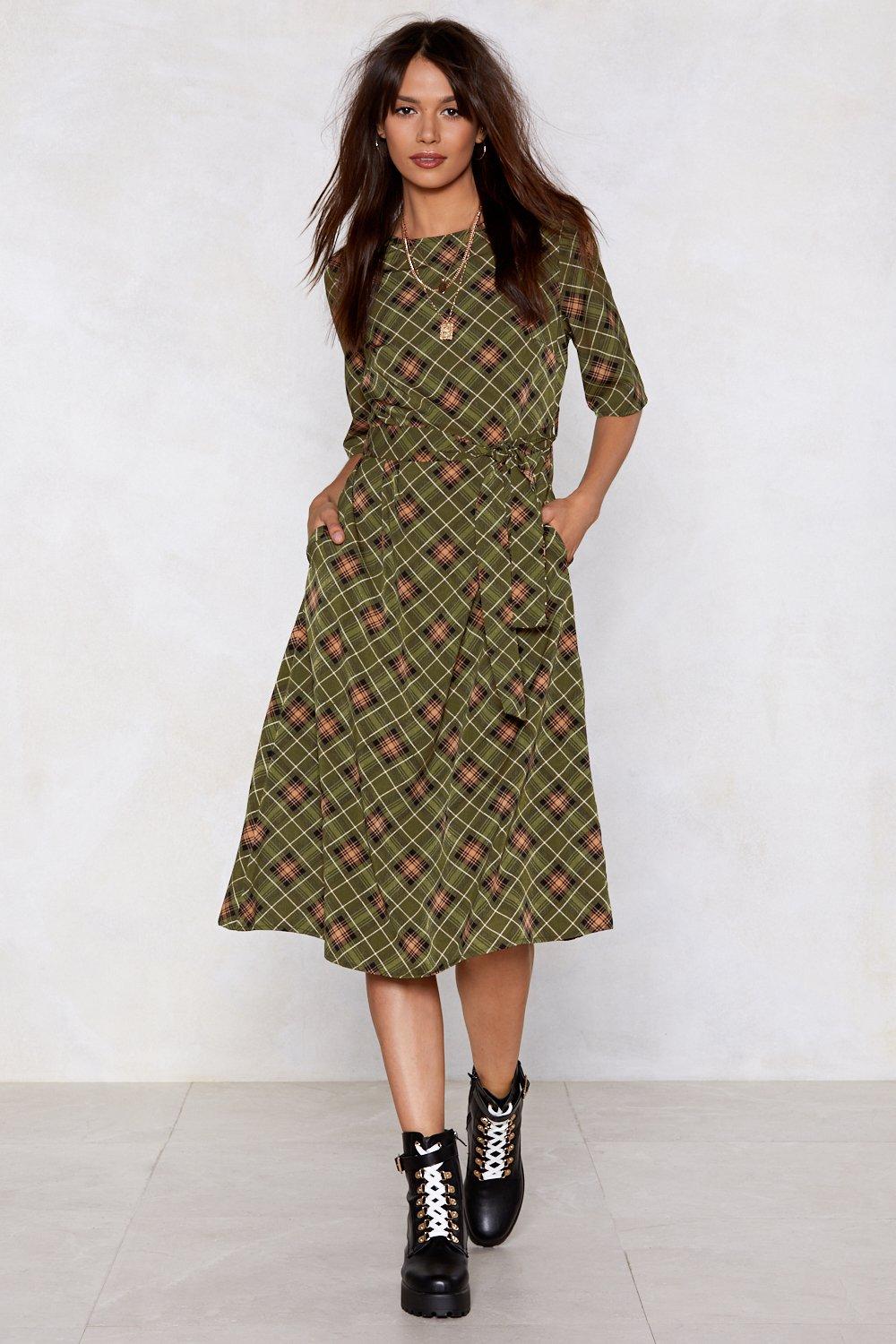 plaid midi dress