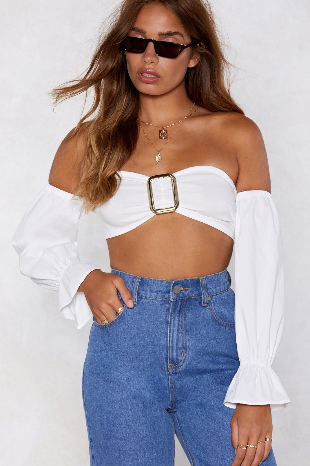 Don't Buckle With Me Off-the-Shoulder Crop Top image number 1
