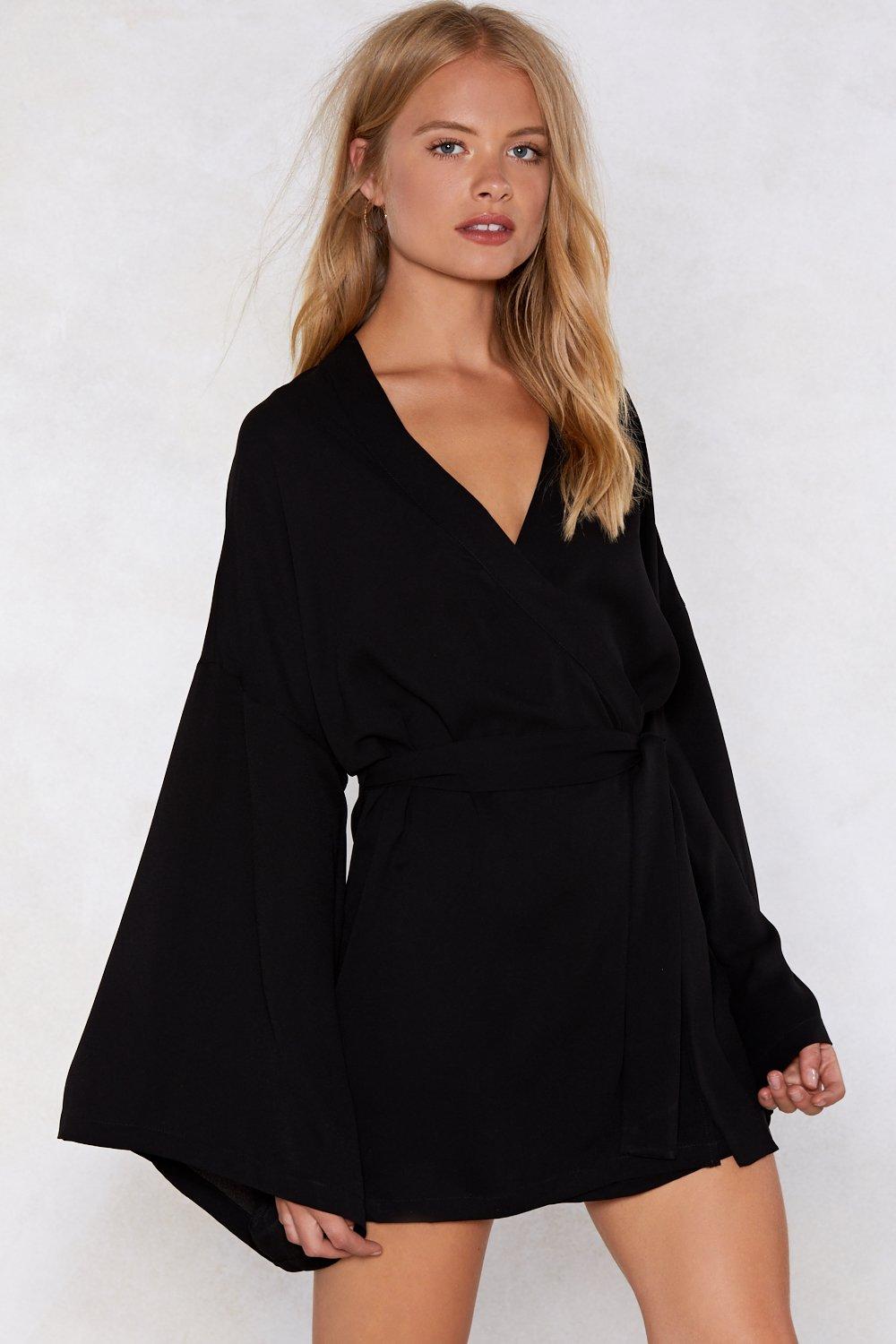 black dress with wide sleeves