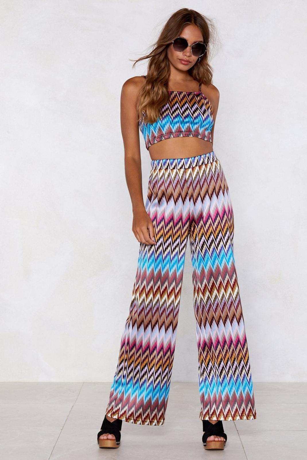 Heading in Our Direction Chevron Crop Top and Pants Set image number 1