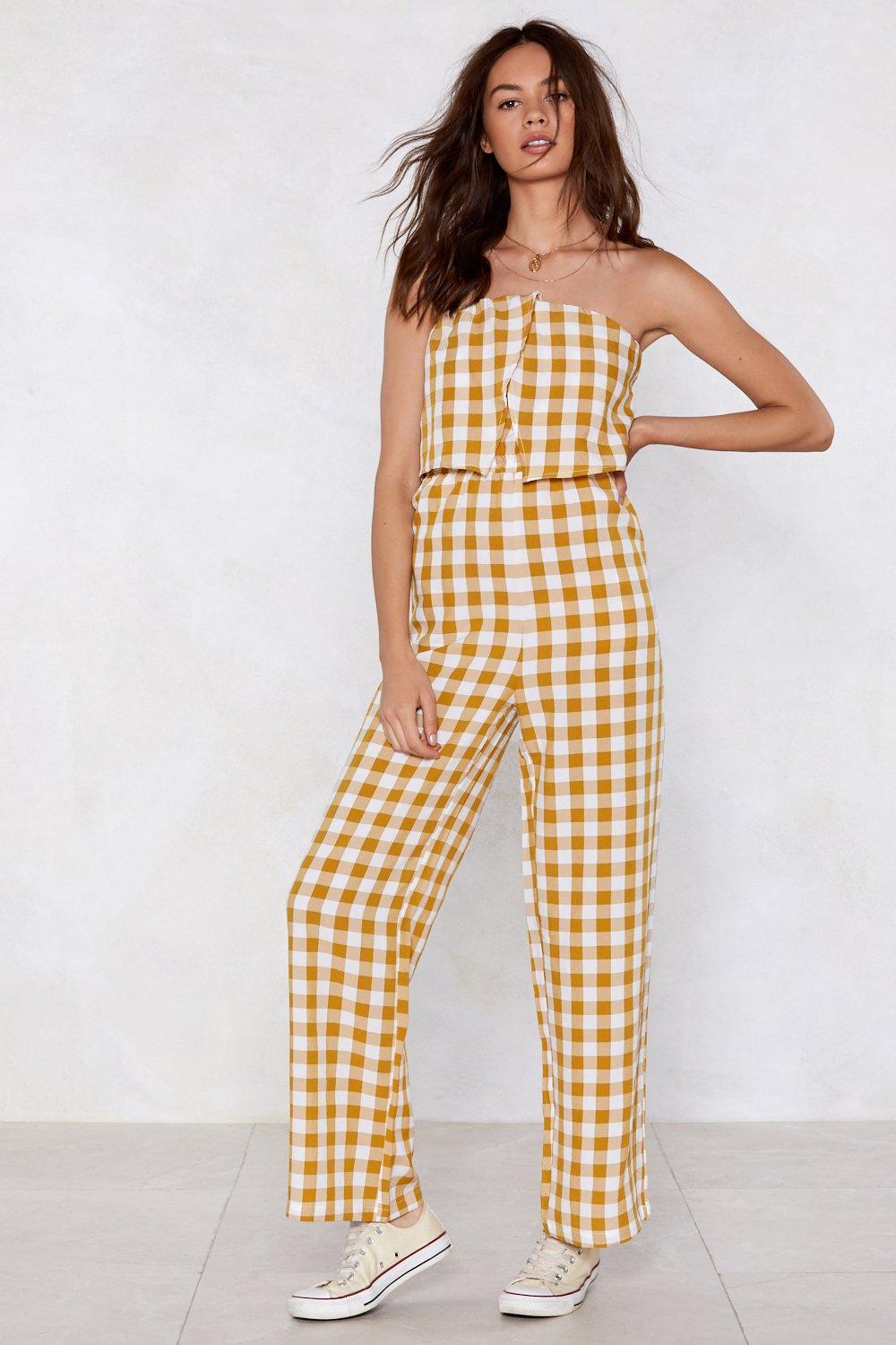 yellow gingham jumpsuit