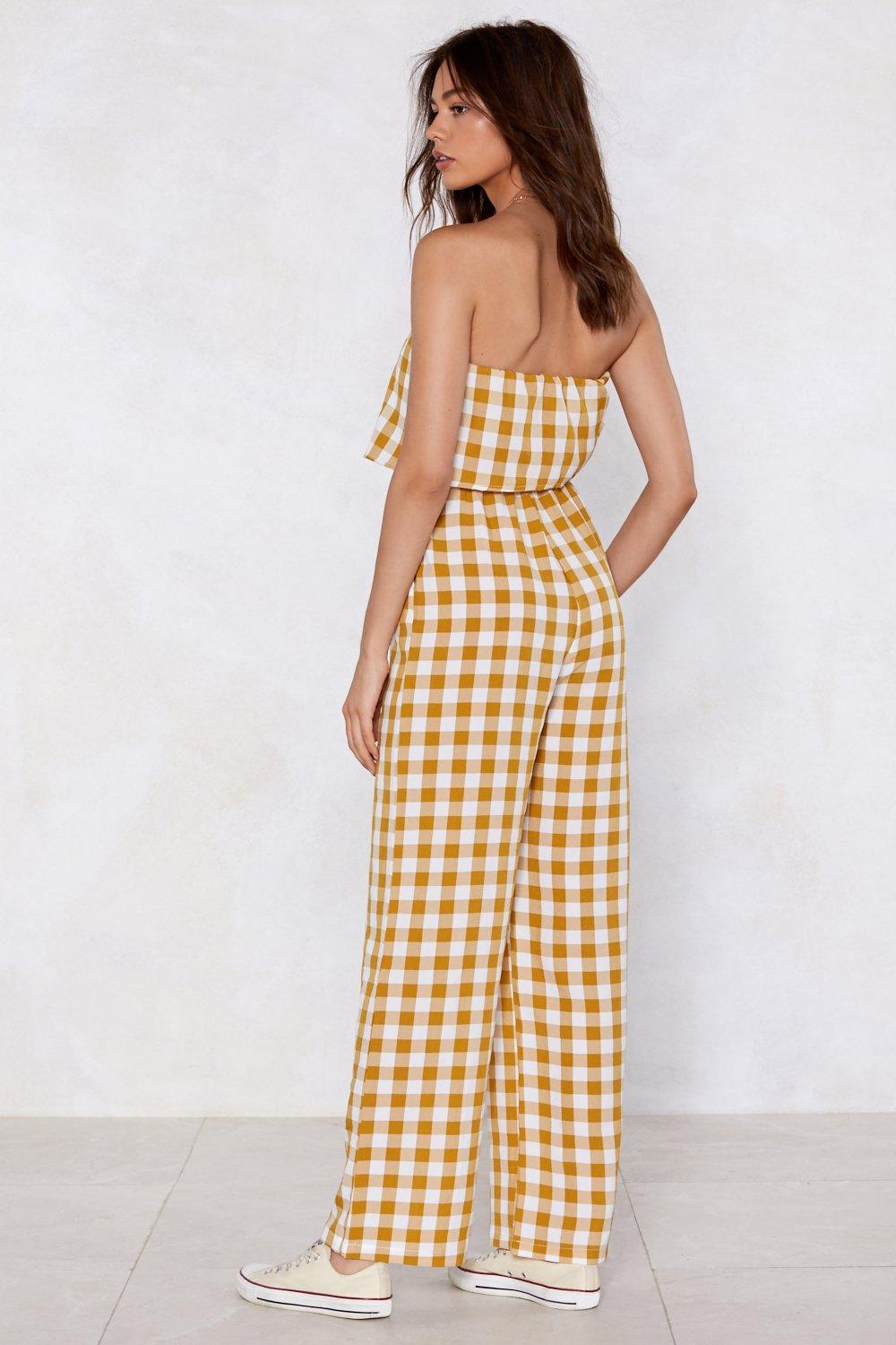 Yellow cheap gingham jumpsuit