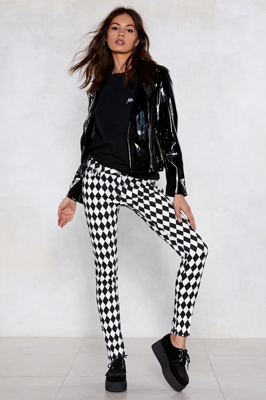 Diamonds Are a Girls Best Friend Checkerboard Jeans image number 1