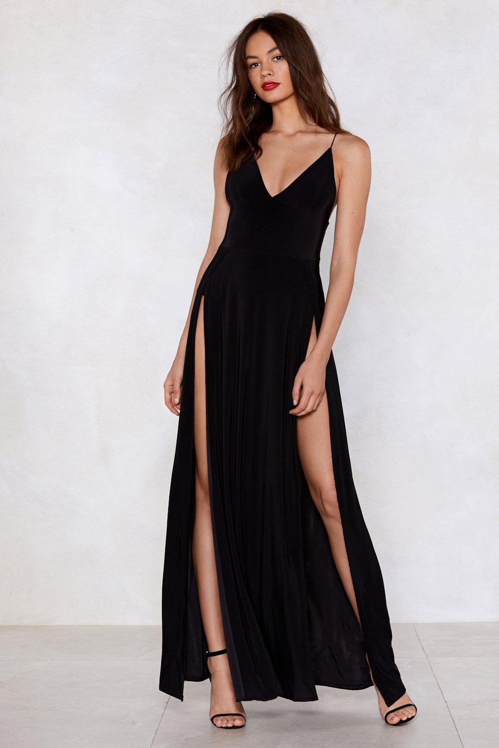 black high slit maxi dress