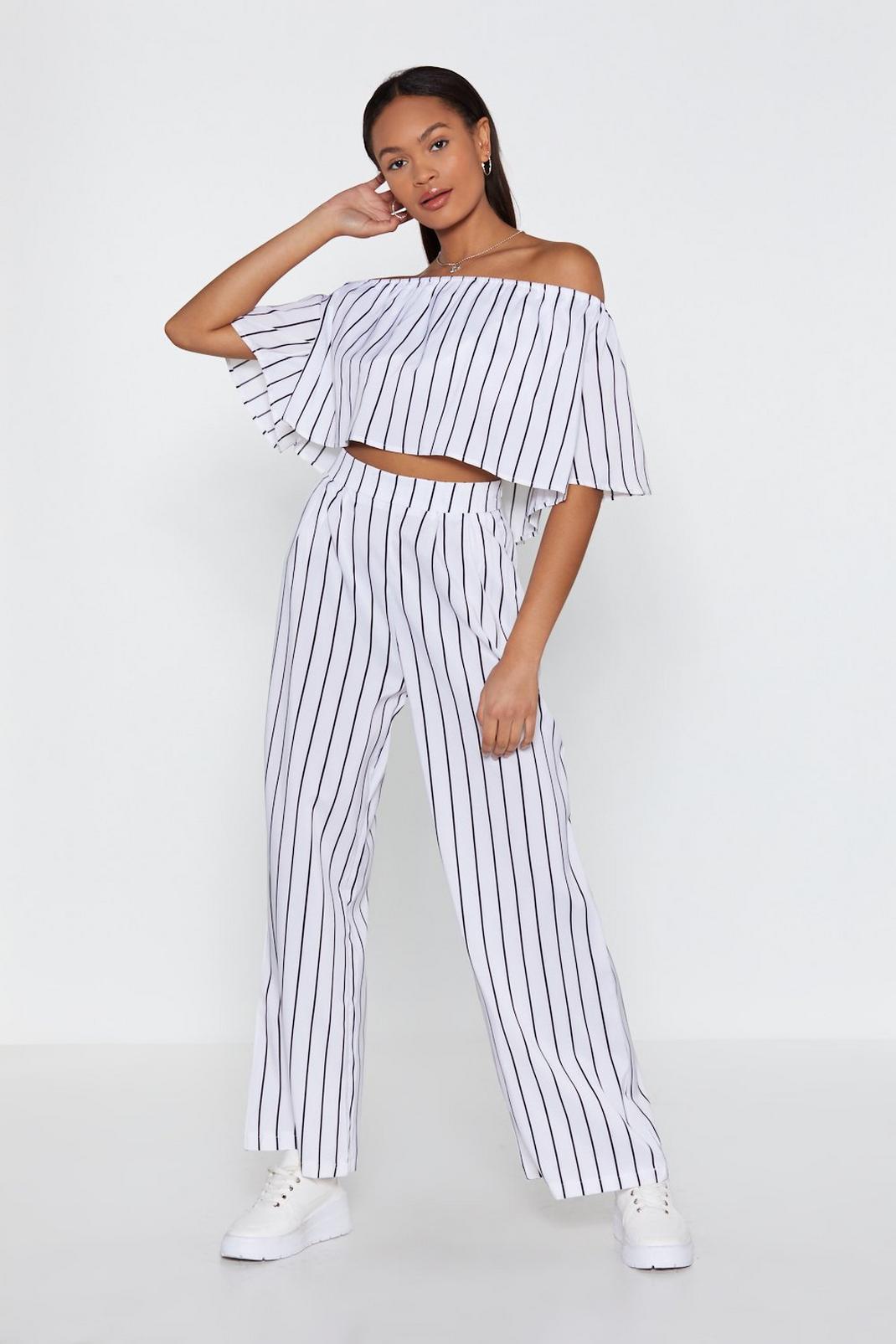 Stripe Off-Shoulder Top and Trousers Set image number 1
