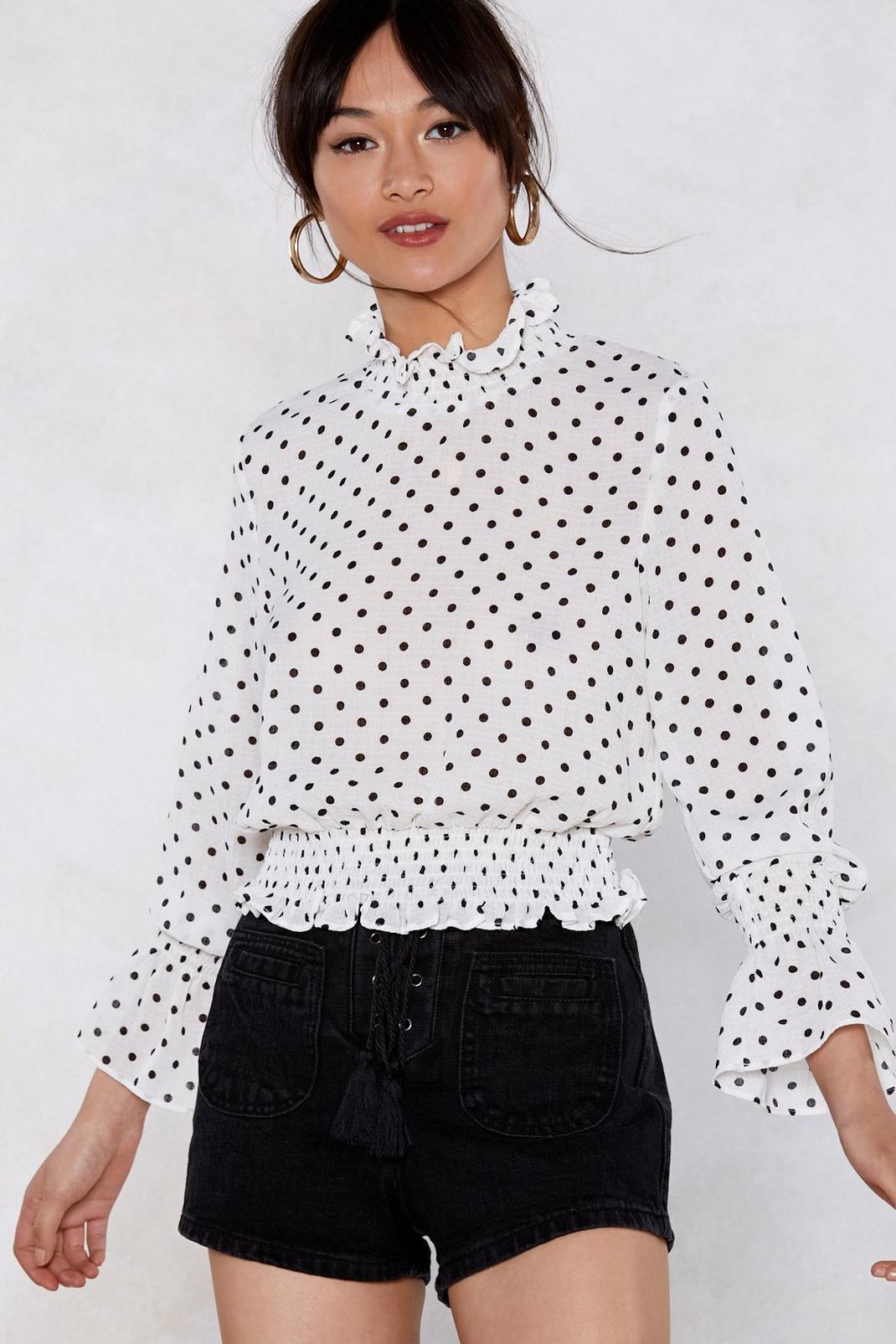 At Your Neck and Call Polka Dot Blouse, White image number 1