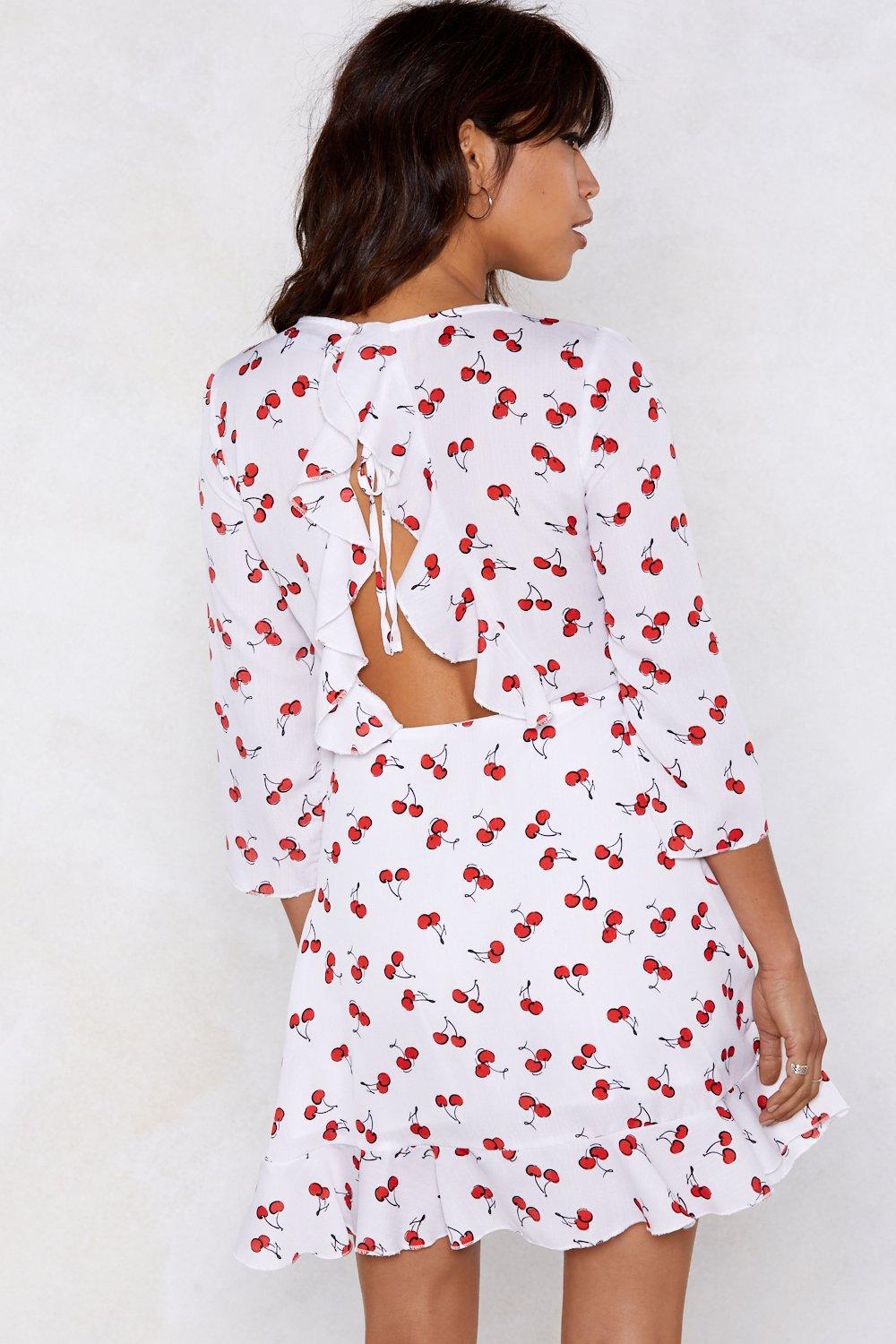 white cherry print dress