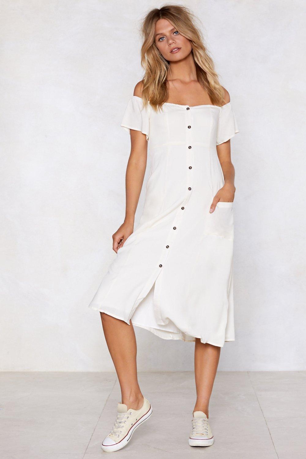 button front pocket detail midi dress