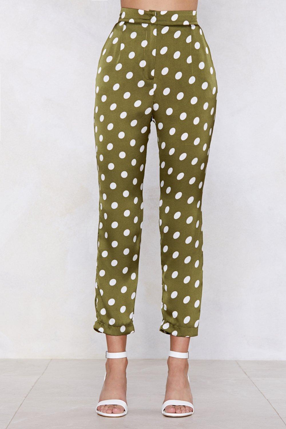 green polka dot pants